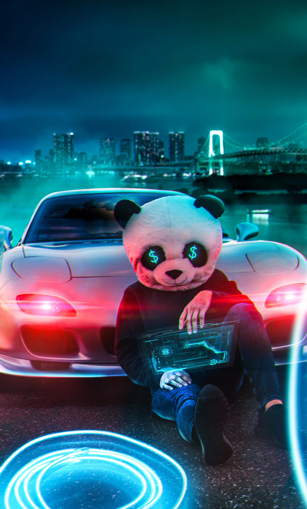 Panda with money, 4K HD wallpaper, Playful character, Whimsical visuals, 1280x2120 HD Phone