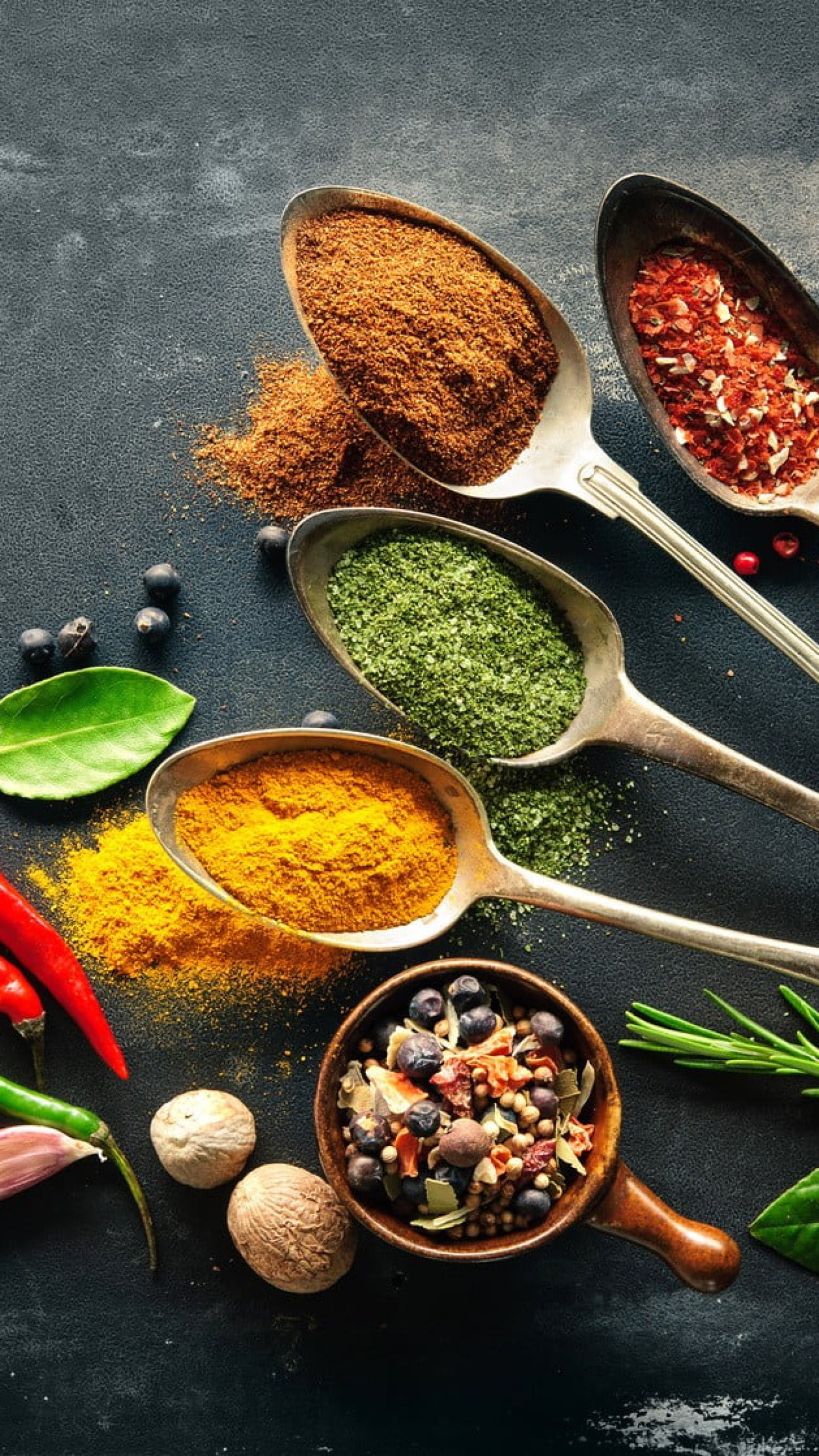 Spice medley, Sprinkling of flavor, Culinary art, Food and drink harmony, 1440x2560 HD Phone