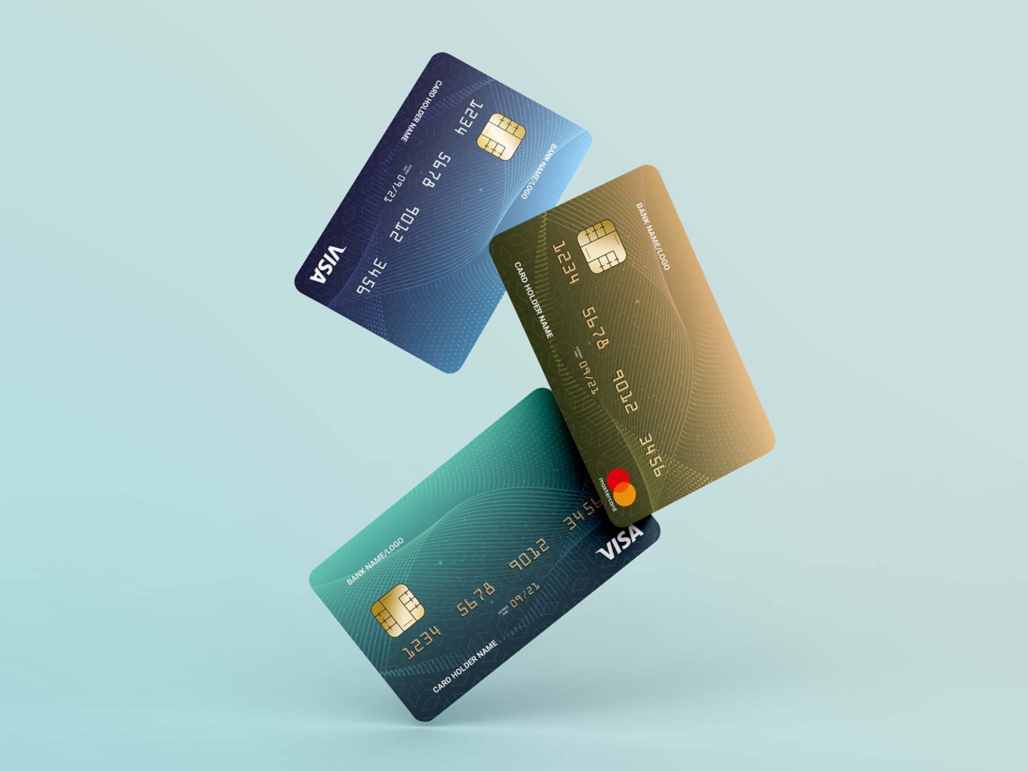 Floating credit cards, Mockup template, Realistic design, Creative presentation, 2000x1500 HD Desktop