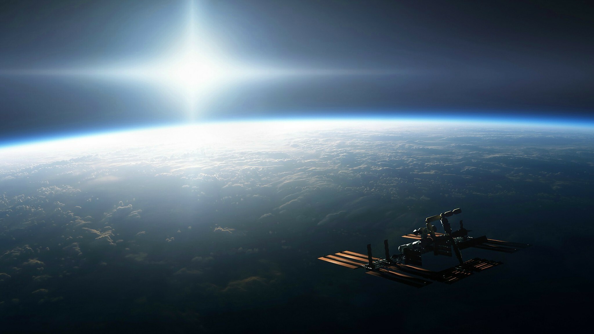 ISS (Space), Cosmic artwork, Earth from space, Astronomical wonder, 2050x1160 HD Desktop