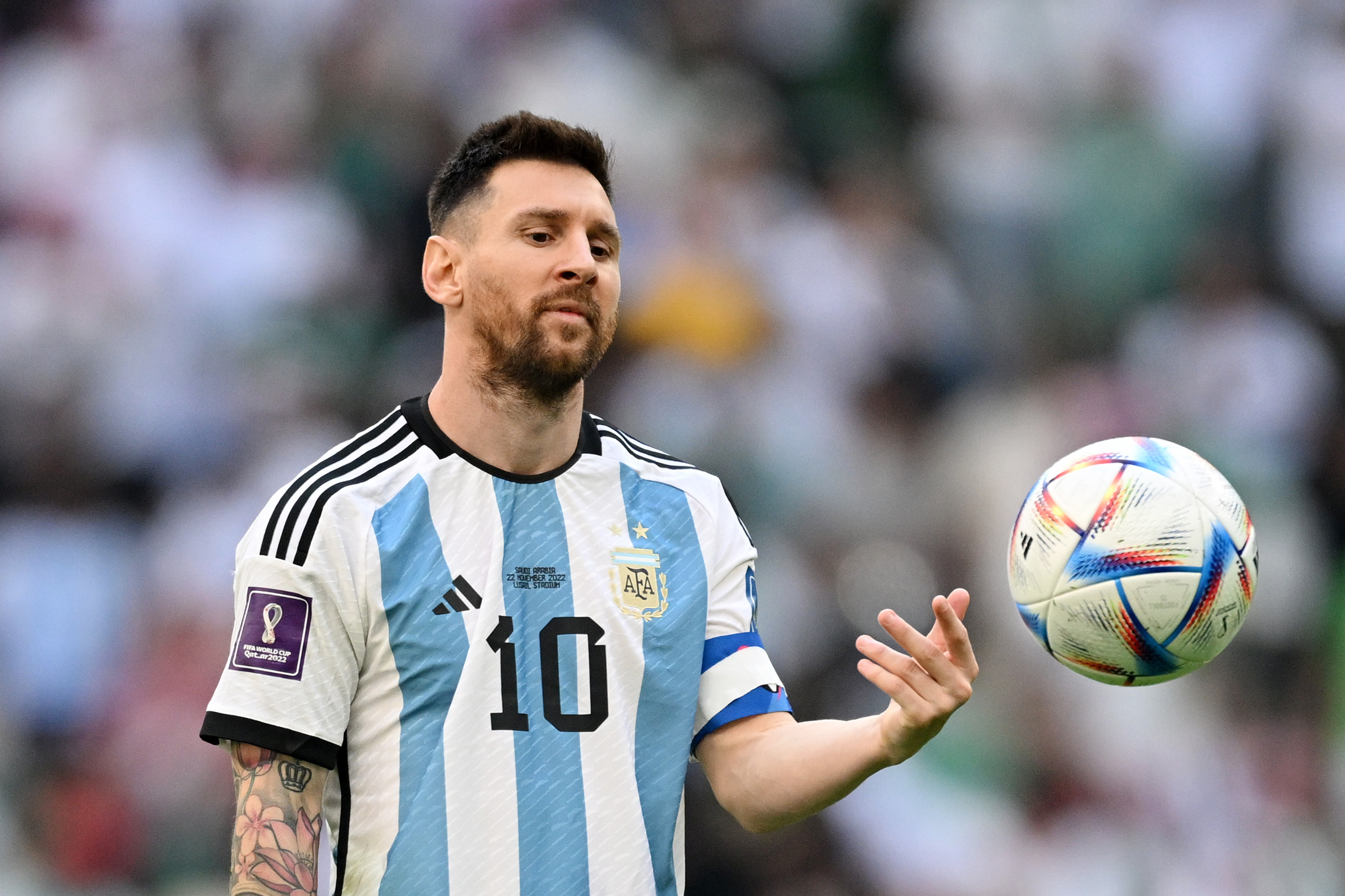 Lionel Messi, Adidas Al Rihla ball, Argentina national football team jersey, HD Desktop wallpaper