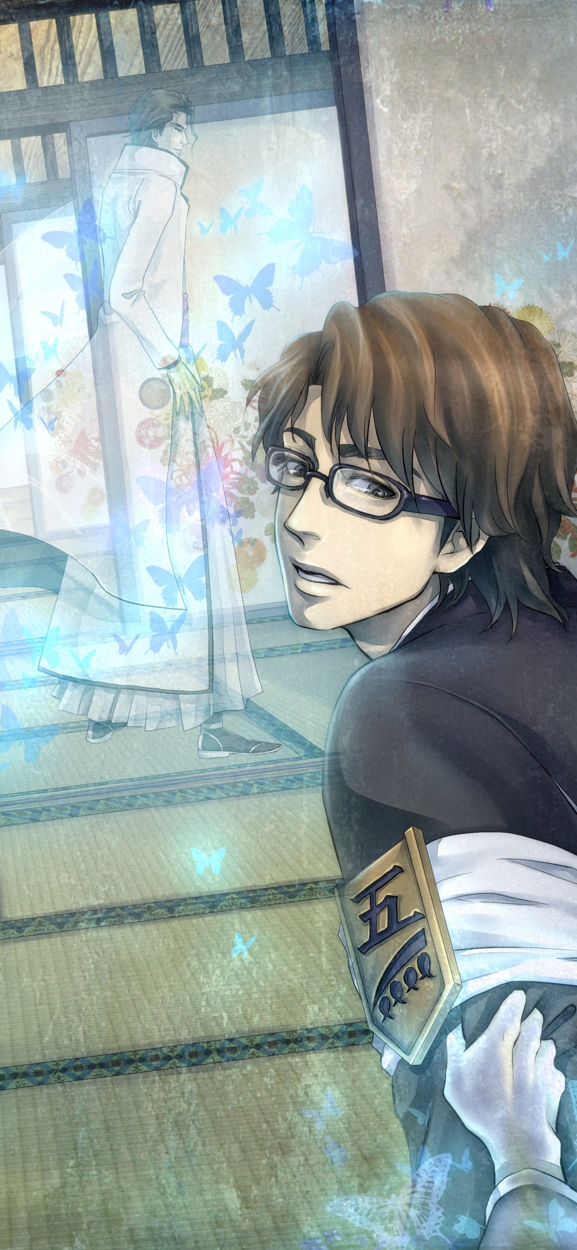 Sosuke Aizen, Fifth Division armband, glowing blue butterflies, HD Phone wallpaper