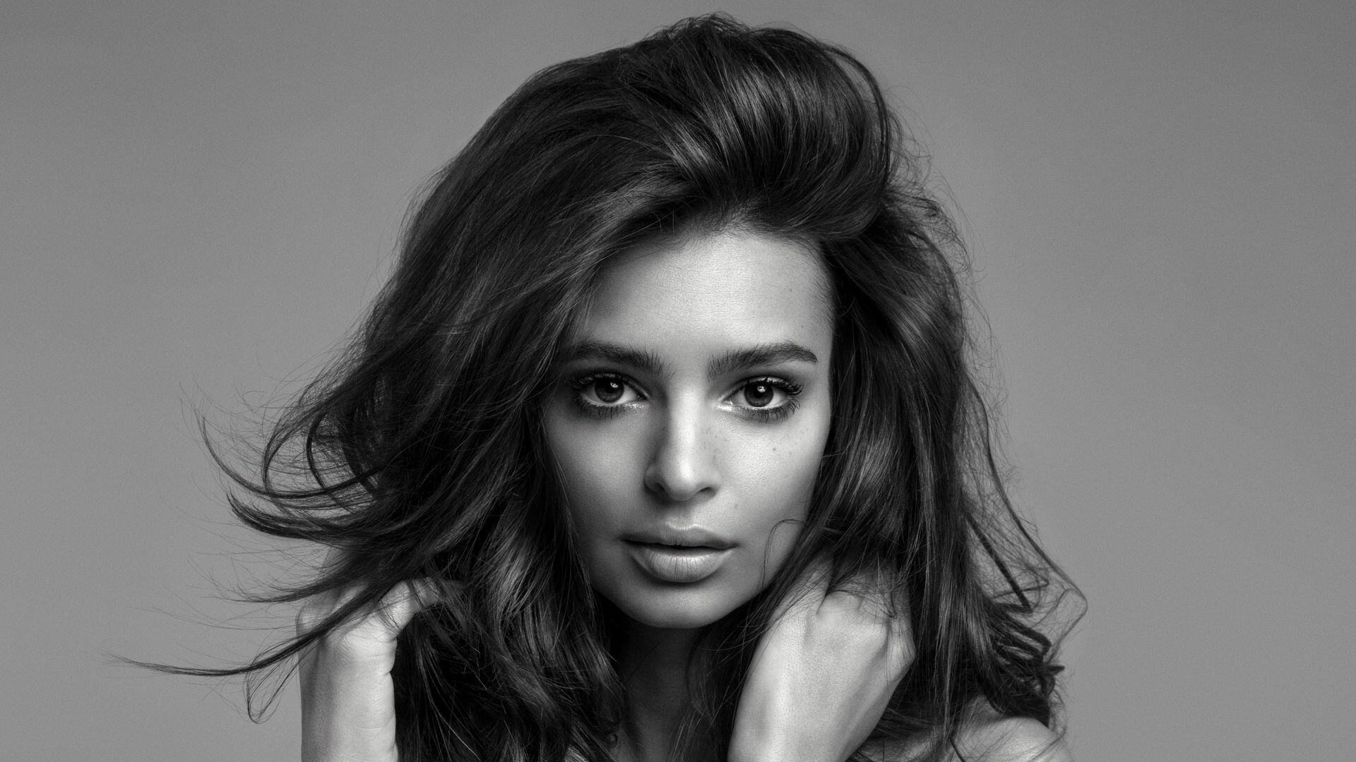 Emily Ratajkowski, Monochrome wallpaper, HD image, Striking visuals, 1920x1080 Full HD Desktop