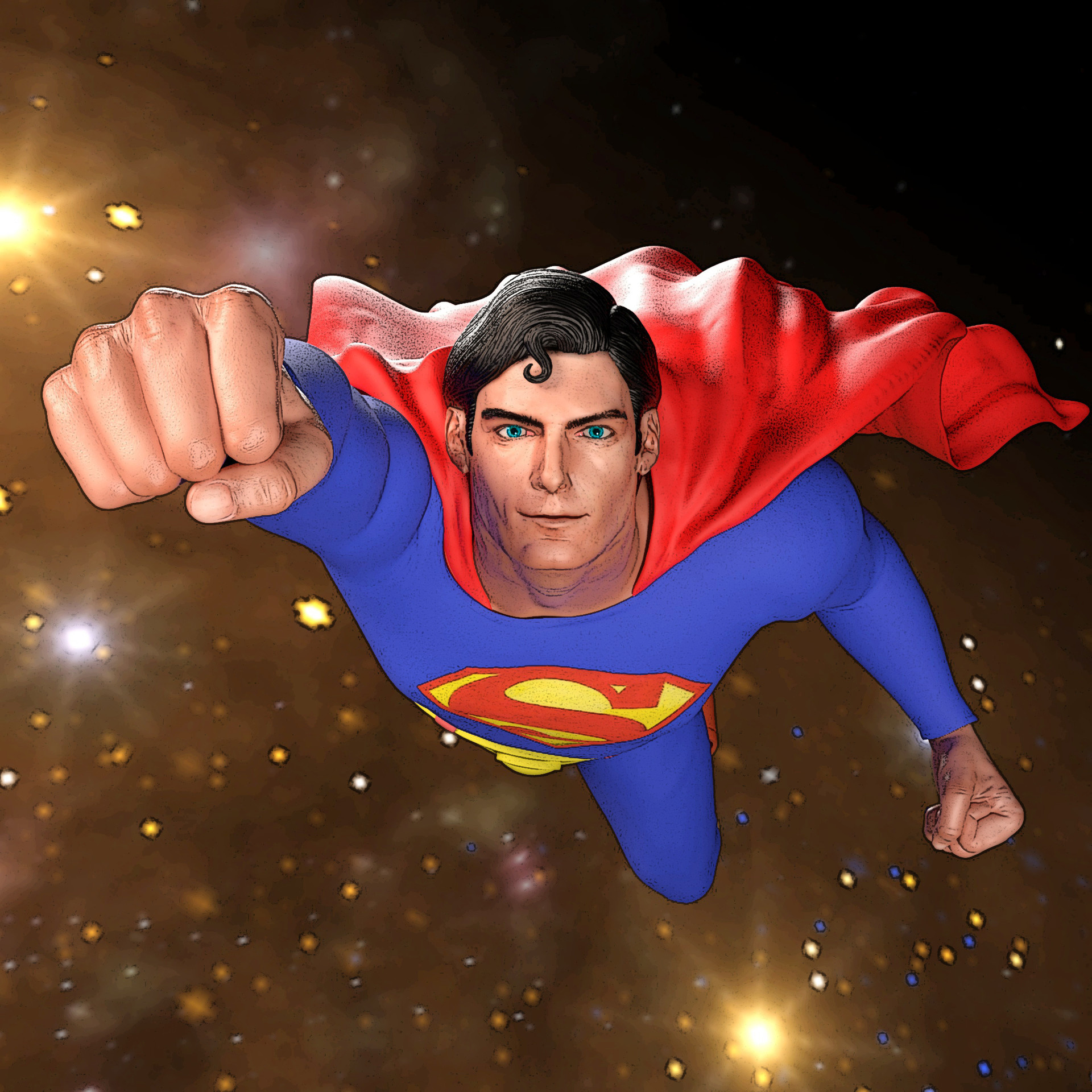 Christopher Reeve Superman, Red cape and chest shield, Starry deep space, HD Phone wallpaper