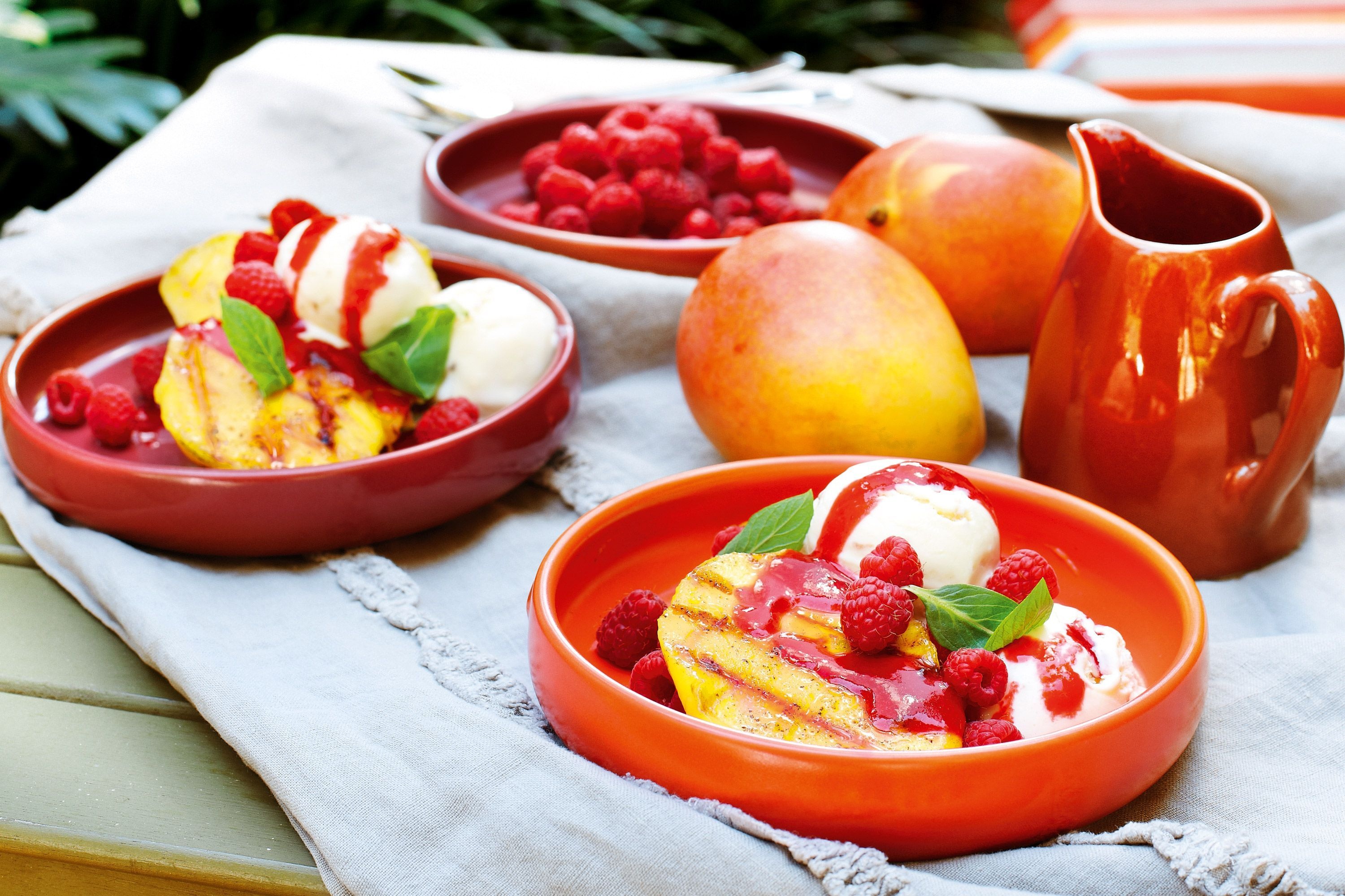 Mango melba dessert, Sweet and tangy, Peach sauce, Delightful combination, 3000x2000 HD Desktop