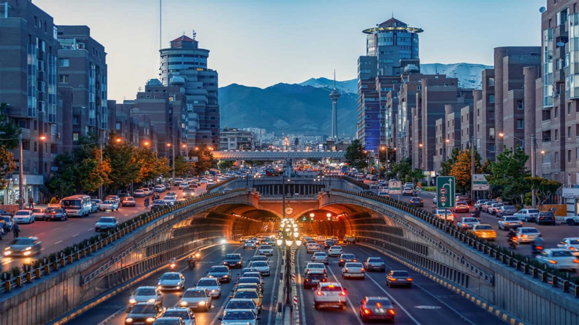 Milad Tower, Alborz Mountains, urban expressway tunnel, Full HD Desktop wallpaper