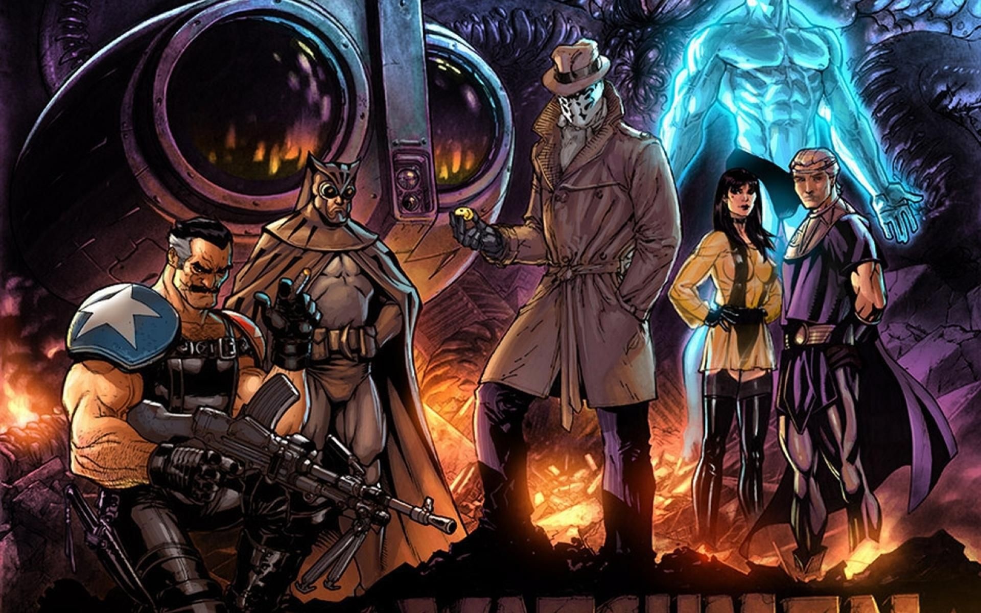 Watchmen characters, Superhero team, Dystopian society, Graphic novel adaptation, 1920x1200 HD Desktop