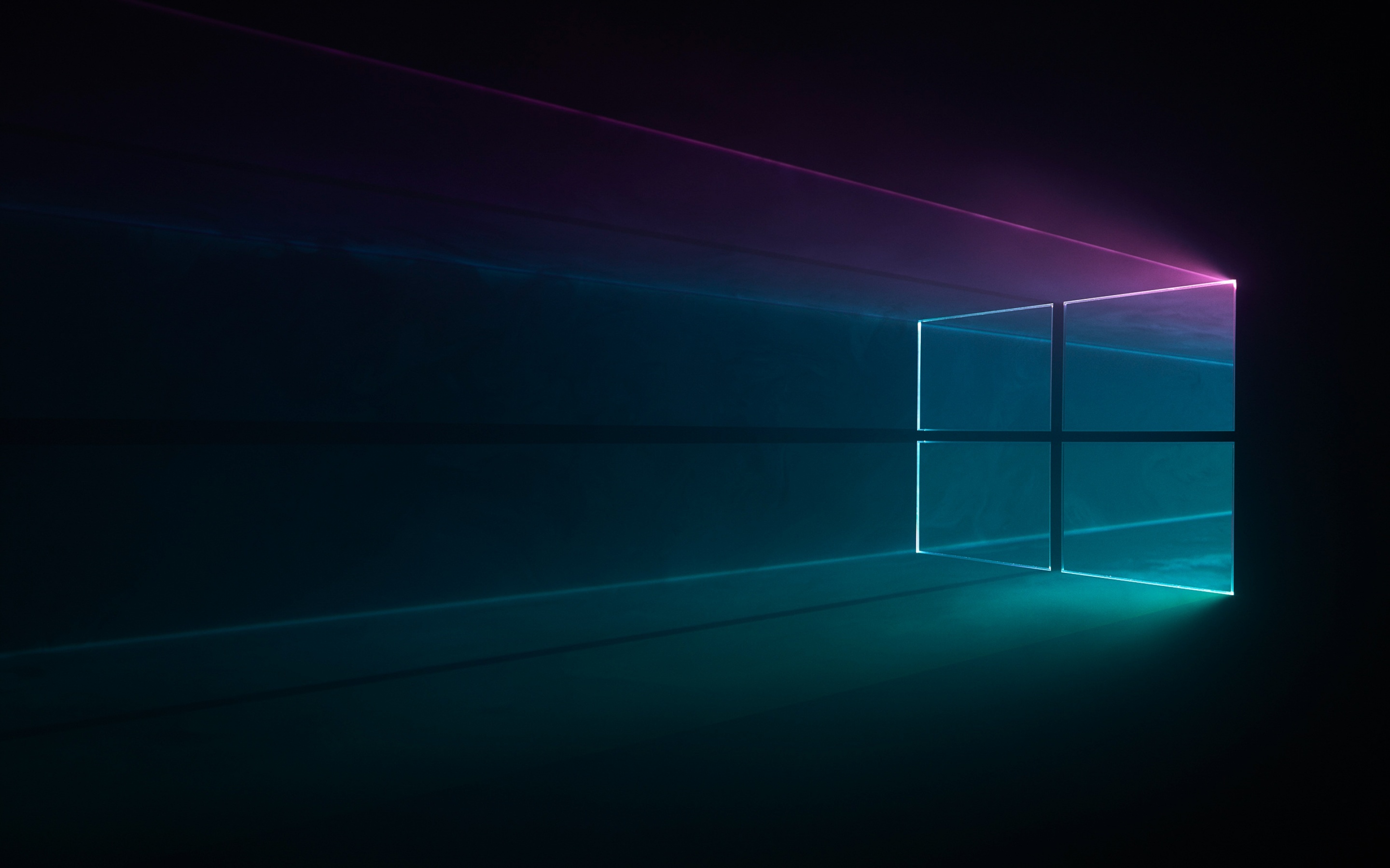 Windows 10 logo, volumetric light beams, neon cyan magenta lighting, HD Desktop wallpaper