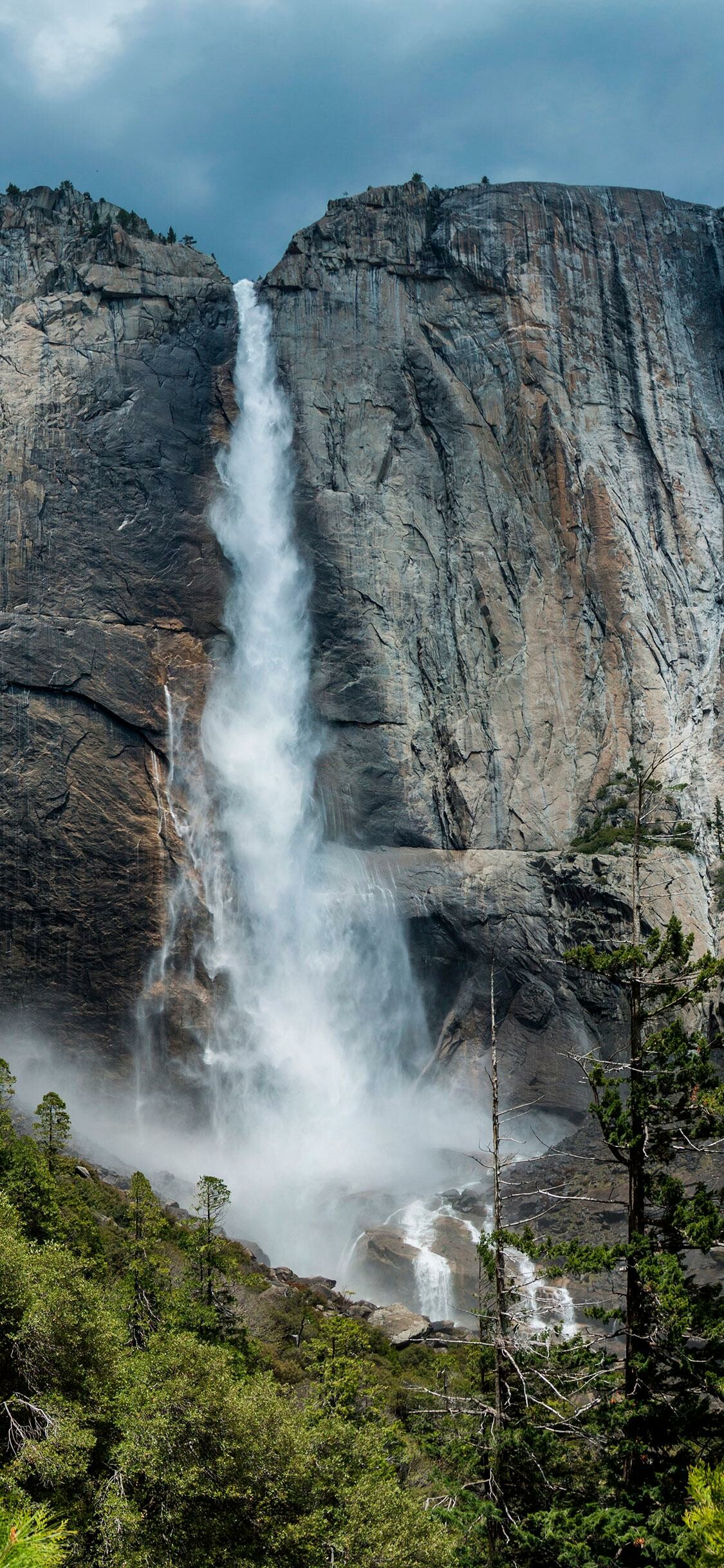 Mountain waterfall, Nature, 1130x2440 HD Phone