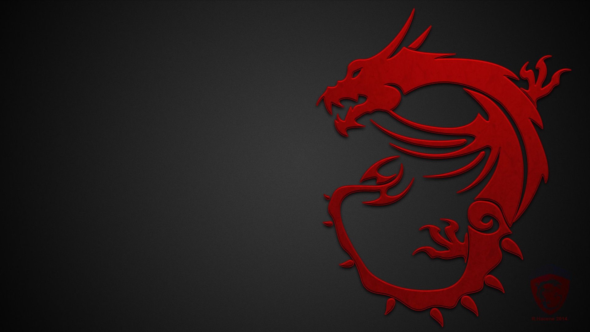 MSI Gaming Dragon logo, embossed red dragon emblem, dark textured surface, Full HD Desktop wallpaper