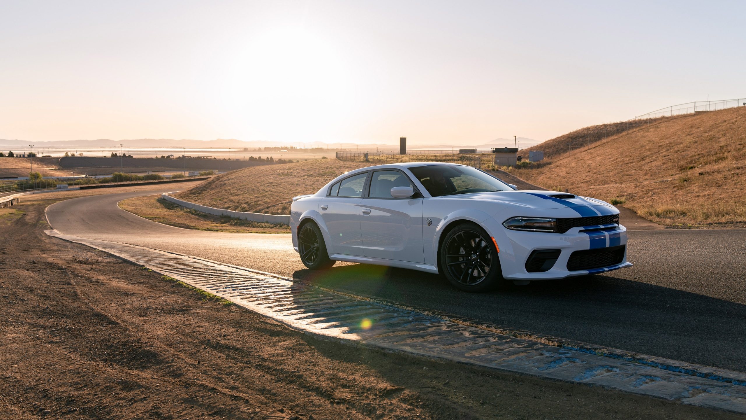 Dodge Charger SRT Hellcat Widebody, Sonoma Raceway track, golden hour sunlight, HD Desktop wallpaper