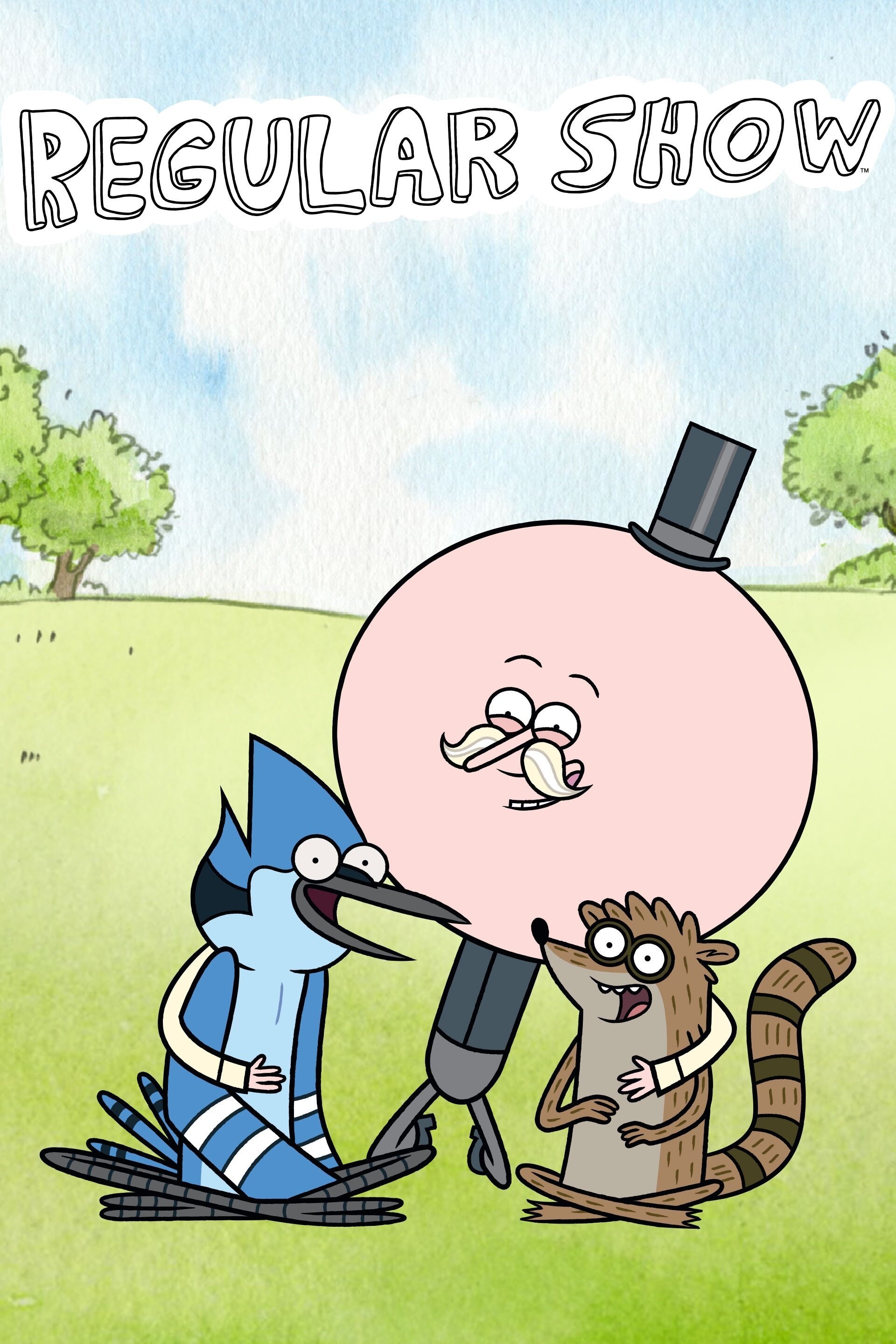 Regular Show title lettering, Pops in top hat, Mordecai blue jay, Rigby raccoon, HD Phone wallpaper