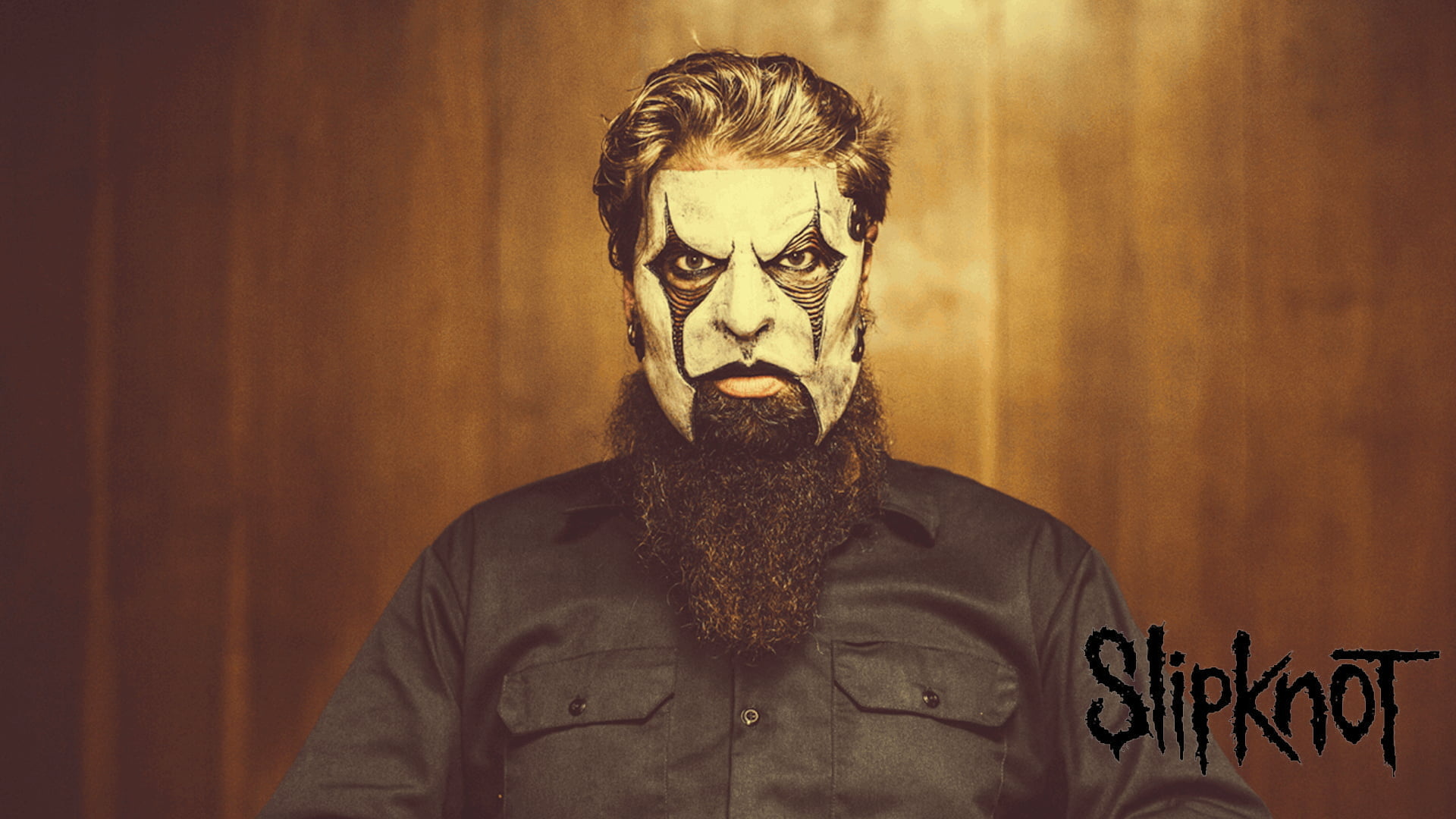 Jim Root, Slipknot logo, wood panel wall, Full HD Desktop wallpaper