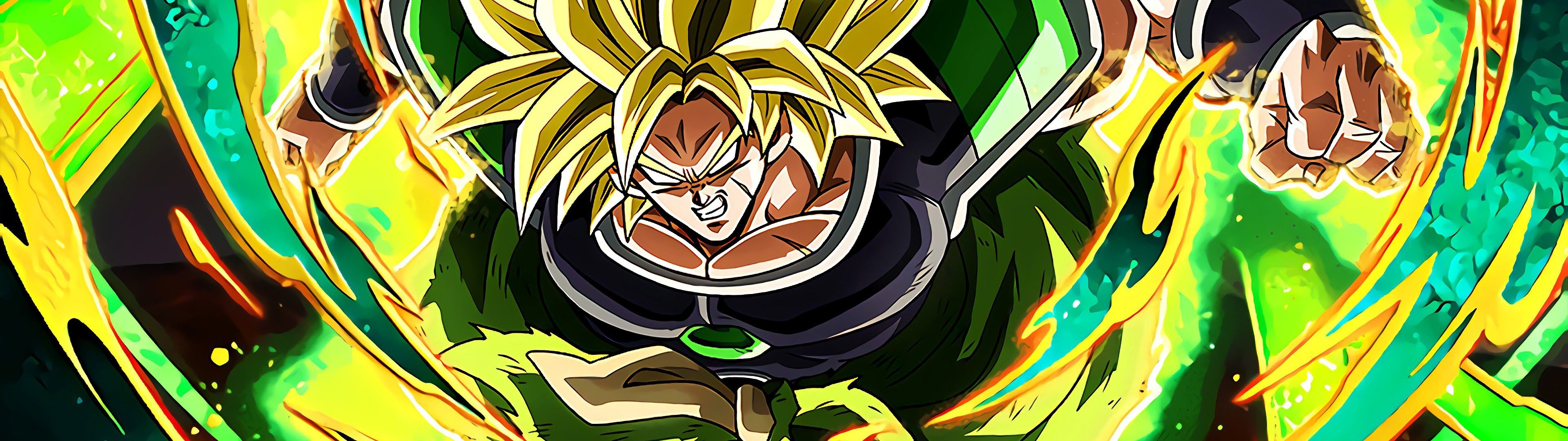 Super Saiyan Broly, green ki aura, Dragon Ball Super, Dual Screen Desktop wallpaper