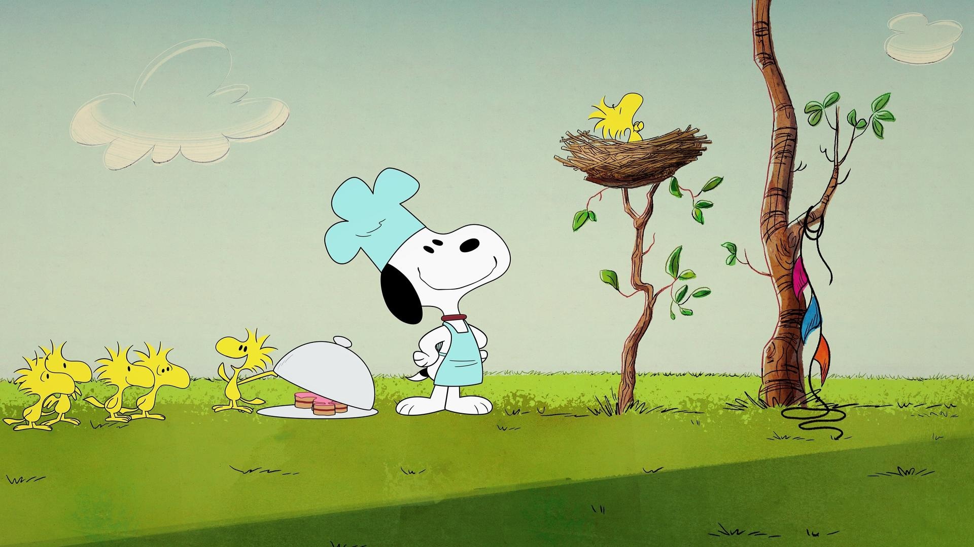 Chef Snoopy, Woodstock, bird nest in tree, Full HD Desktop wallpaper