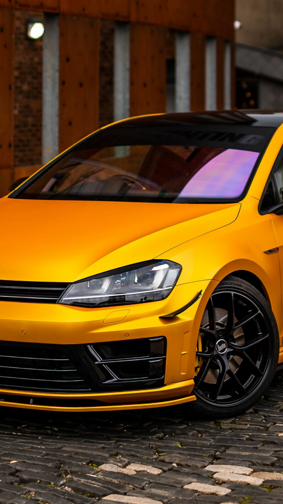 Volkswagen Golf MK5, Front view, Yellow car, High-performance vehicle, 1080x1920 Full HD Phone