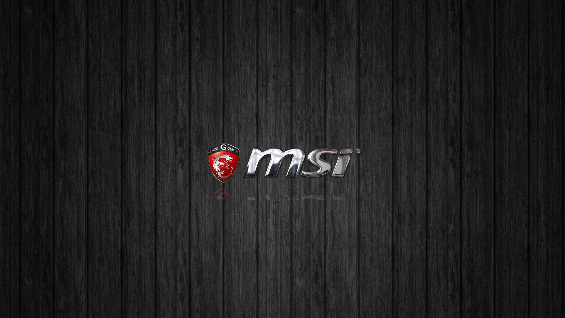 MSI Gaming Series badge, chrome MSI logo, dark wood plank texture, Full HD Desktop wallpaper