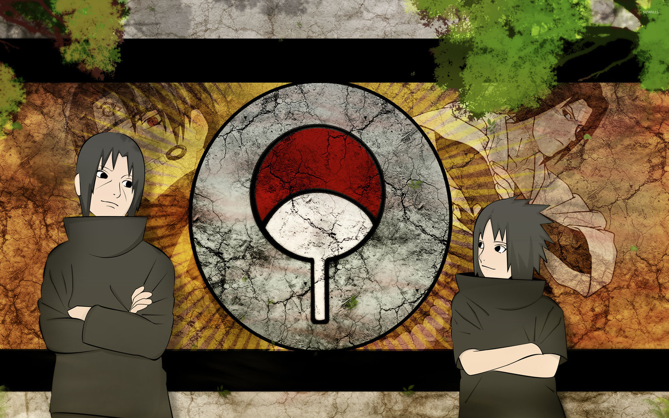 Itachi Uchiha, Sasuke Uchiha, Uchiha clan crest, HD Desktop wallpaper