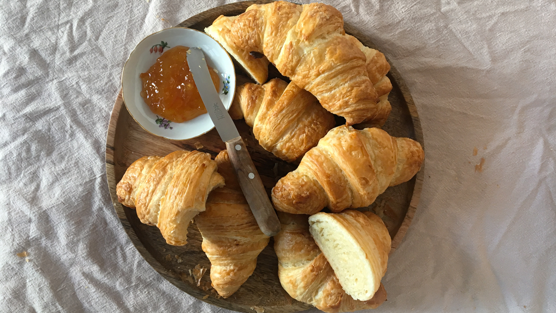 Homemade croissants, Flaky pastry layers, French baking tradition, Culinary delight, 1920x1080 Full HD Desktop