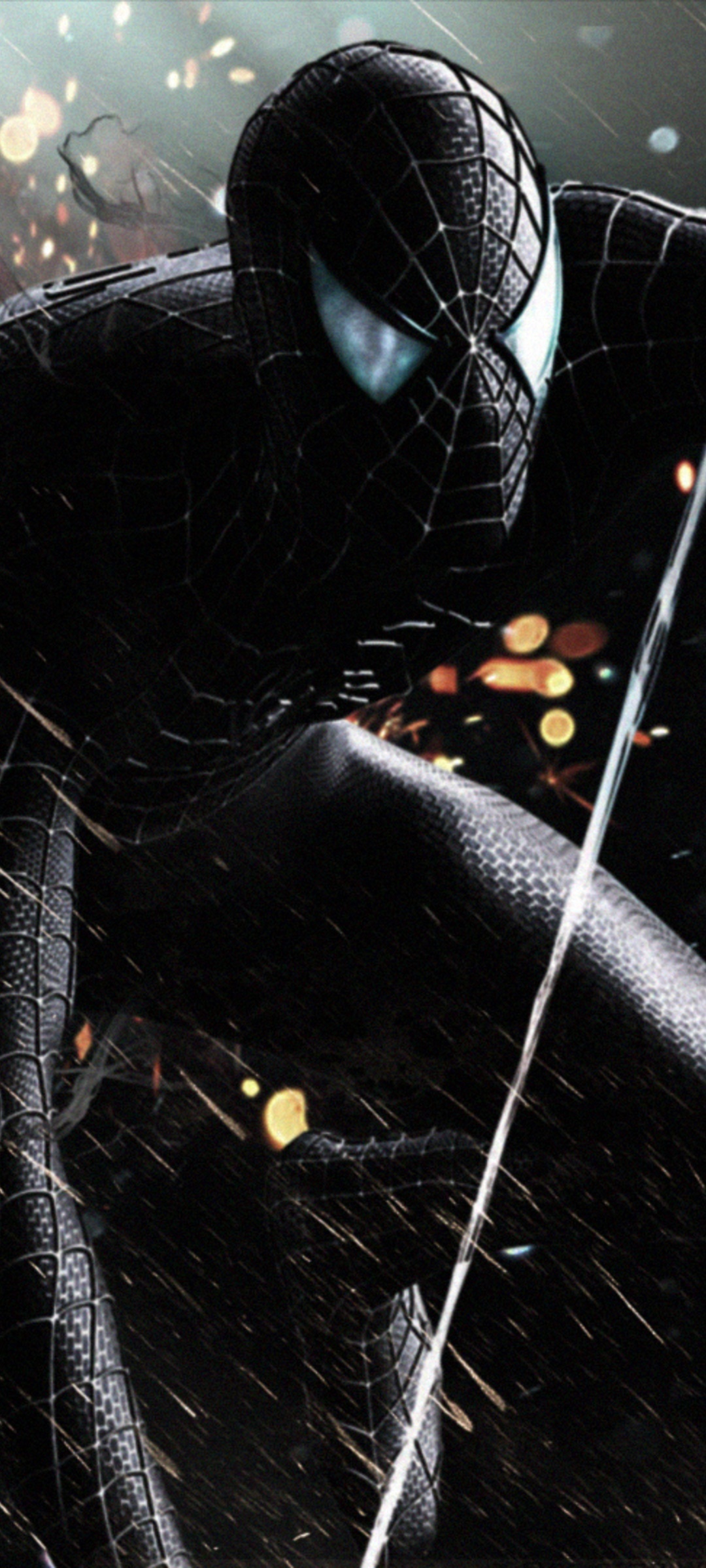 Symbiote Spider-Man, Spider-Man 3, Rainy night sparks, HD Phone wallpaper