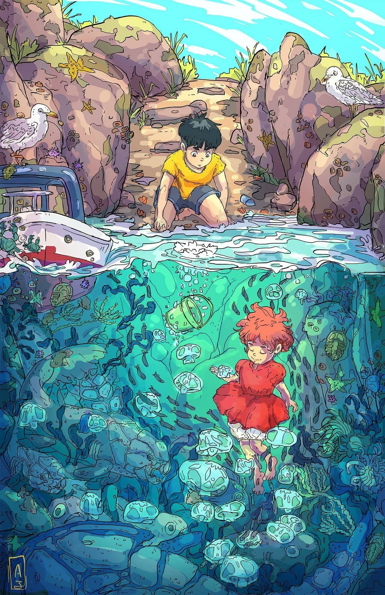 Ponyo, On the cliff wallpapers, Charming tale, Anime adventure, 1280x1980 HD Phone