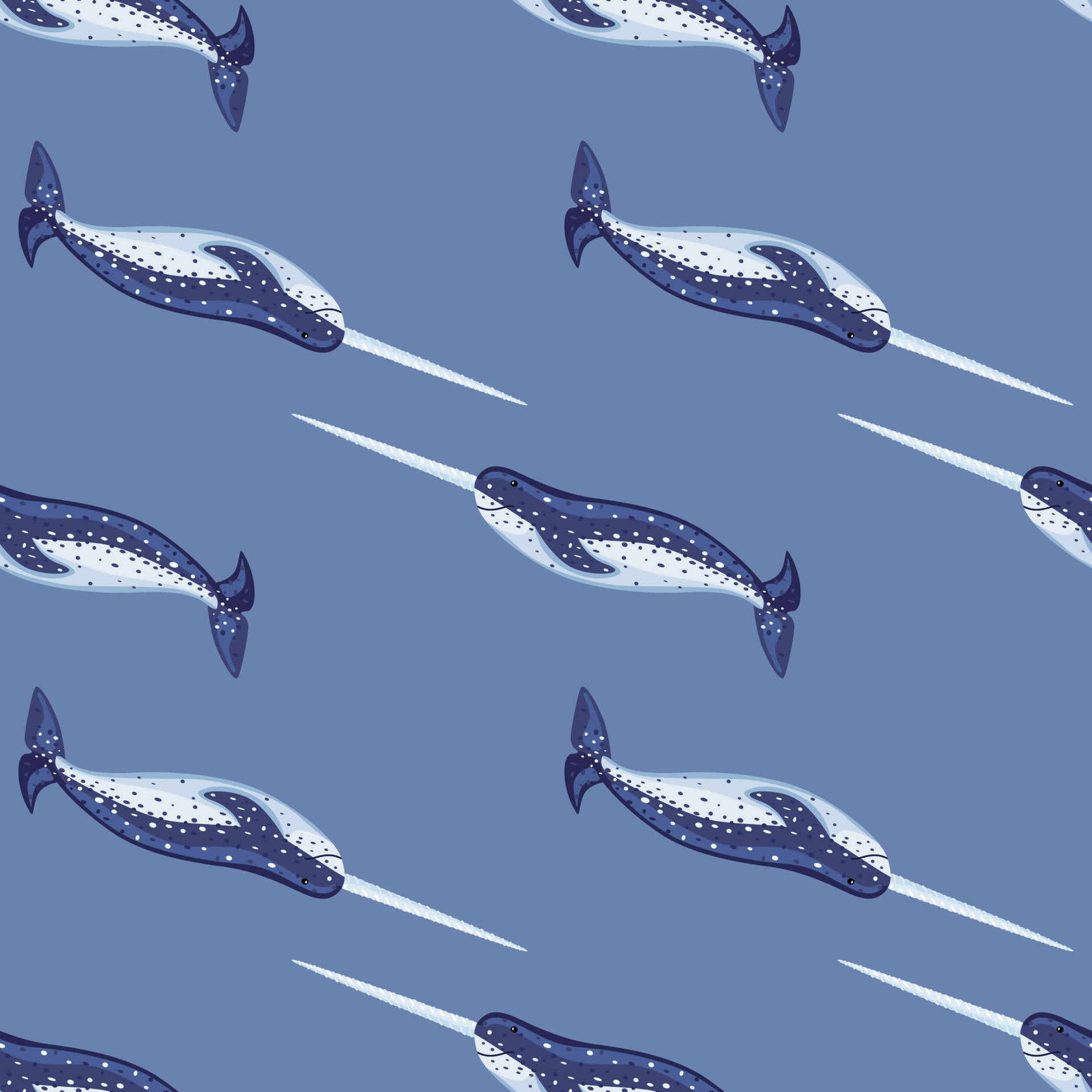 Narwhal, Seamless pattern, Cartoon character, 1920x1920 HD Phone