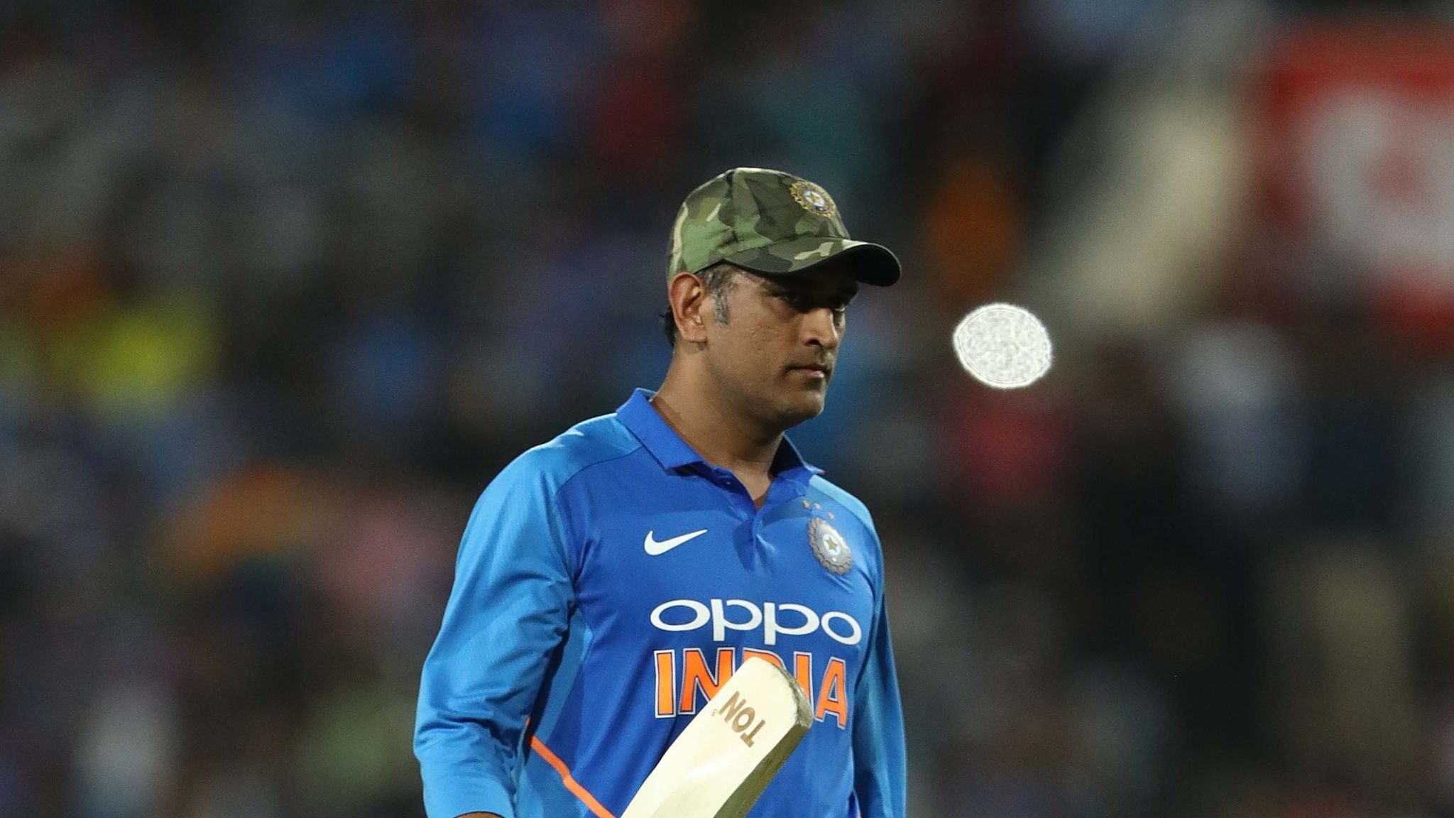 MS Dhoni, camouflage cricket cap, Oppo Team India jersey, HD Desktop wallpaper