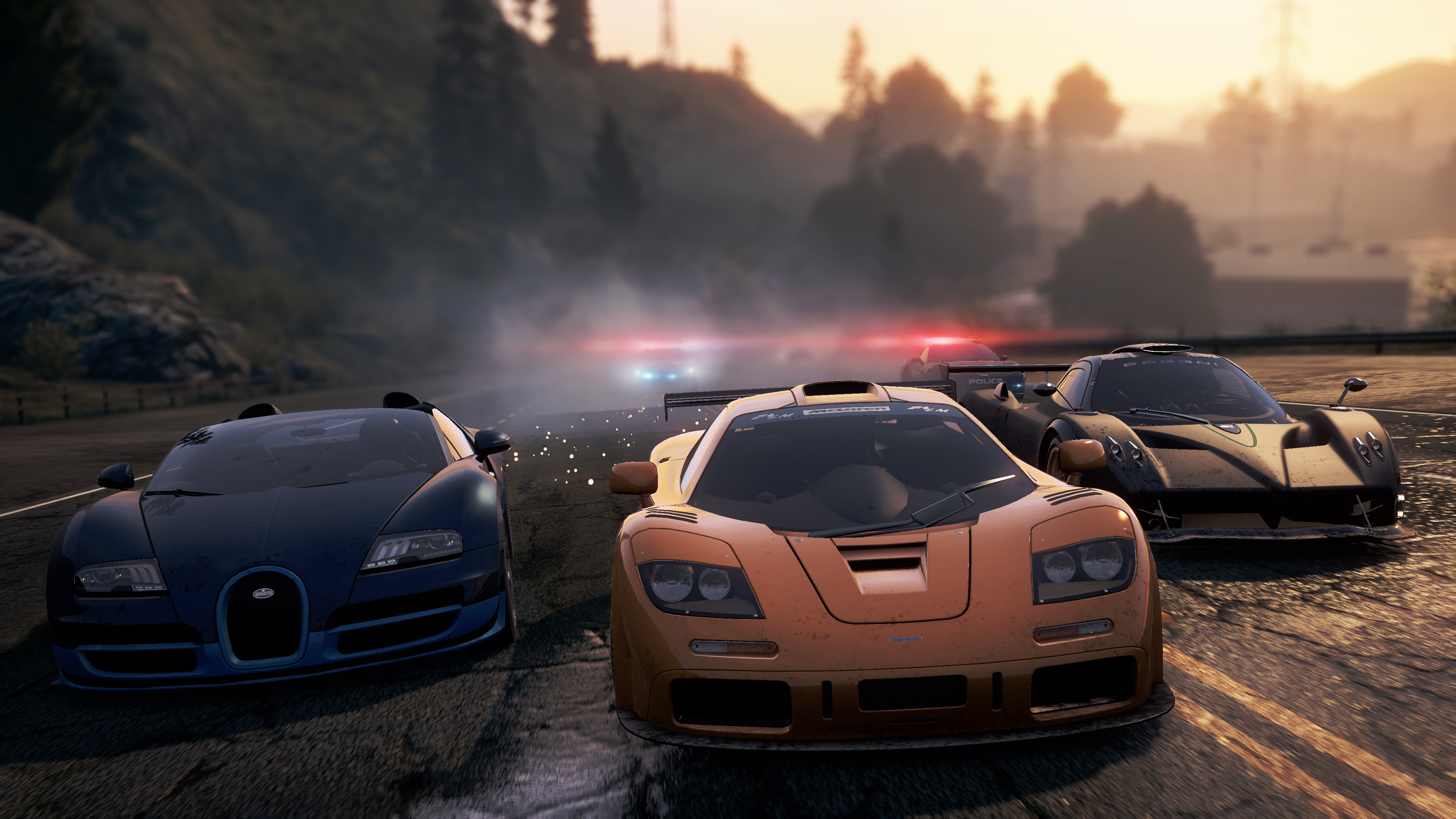 McLaren F1 LM, Bugatti Veyron Grand Sport, Pagani Zonda R, police pursuit vehicles, 4K Desktop wallpaper