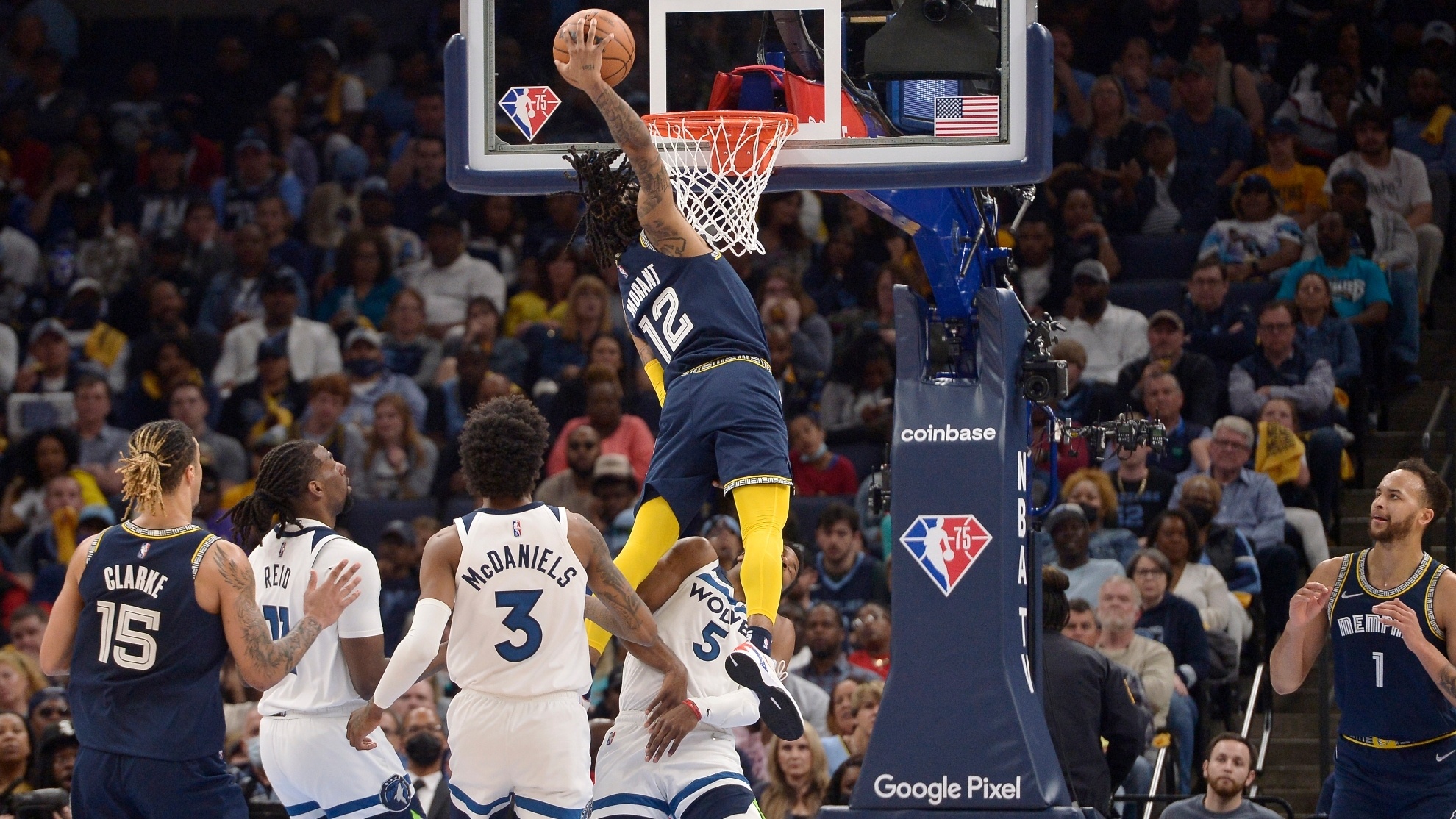 Ja Morant slam dunk, Malik Beasley, Memphis Grizzlies, HD Desktop wallpaper