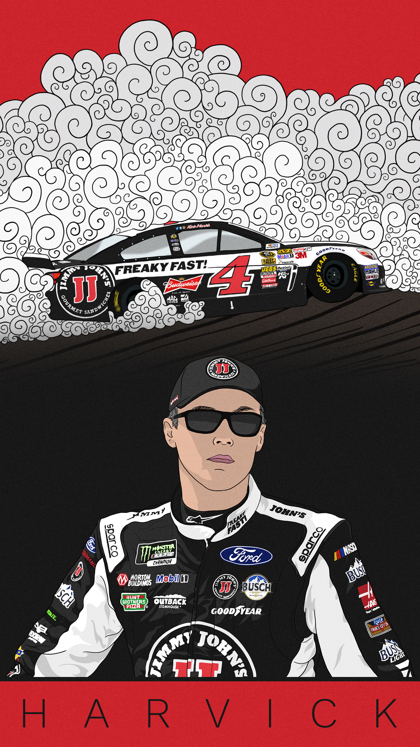 Kevin Harvick, Wallpaper, 2017, John Tremblay, 1440x2560 HD Phone