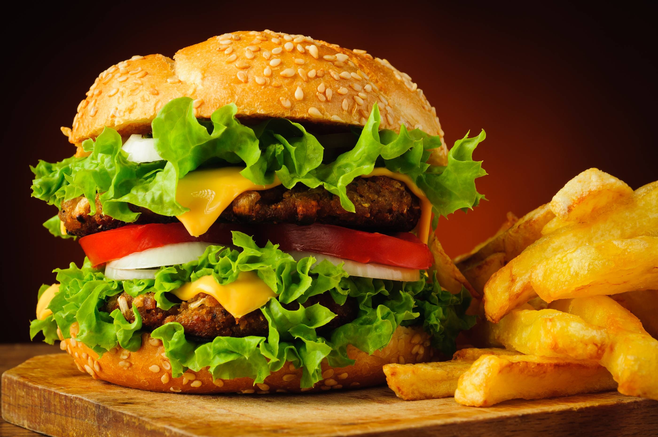 Iconic hamburger and fries, Classic fast food, Perfect pairing, Timeless indulgence, 2800x1860 HD Desktop