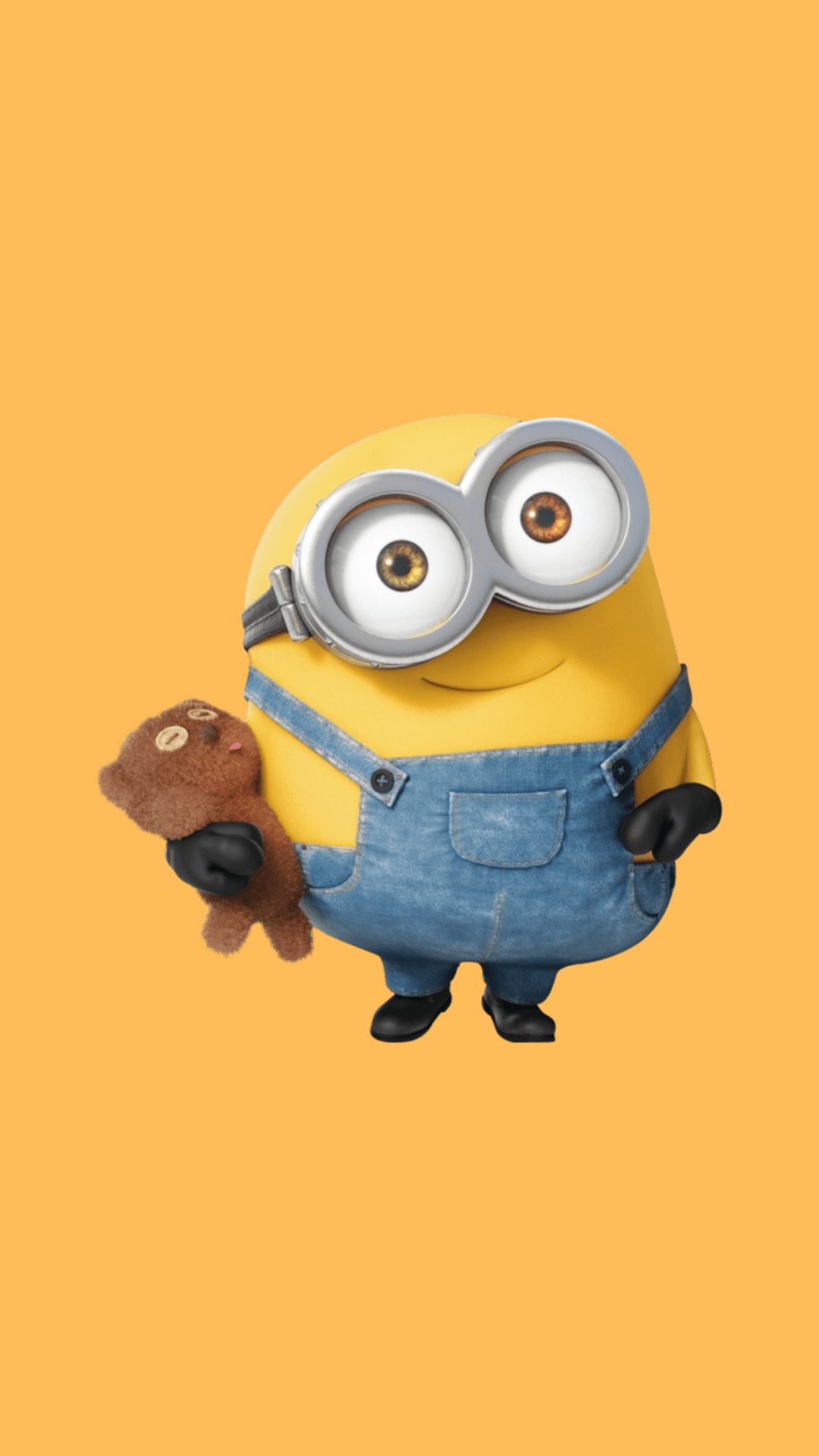Bob the Minion, Tim the Teddy Bear, blue denim overalls, Full HD Phone wallpaper