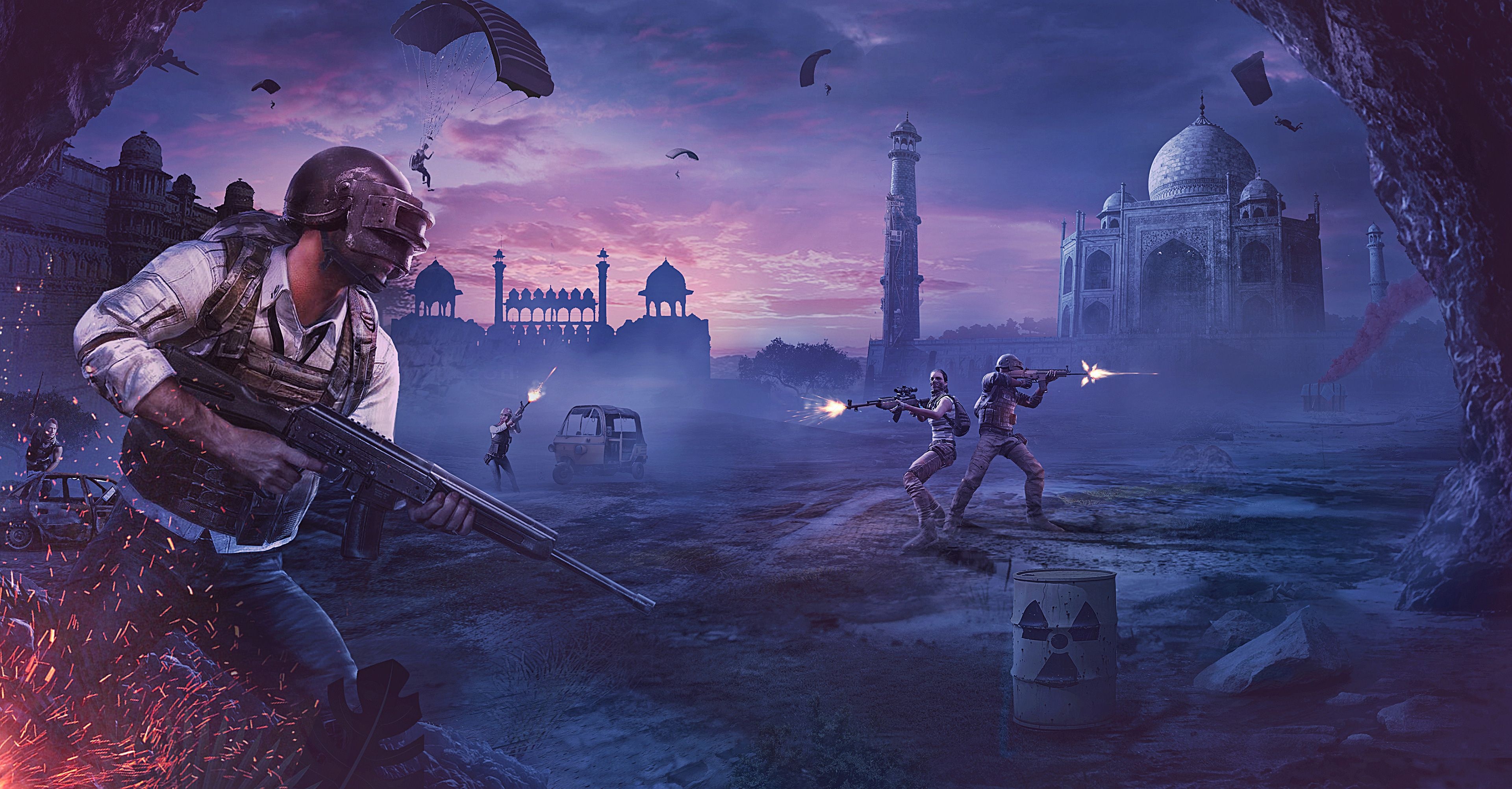 PUBG Lone Survivor, Taj Mahal, auto rickshaw, HD Desktop wallpaper