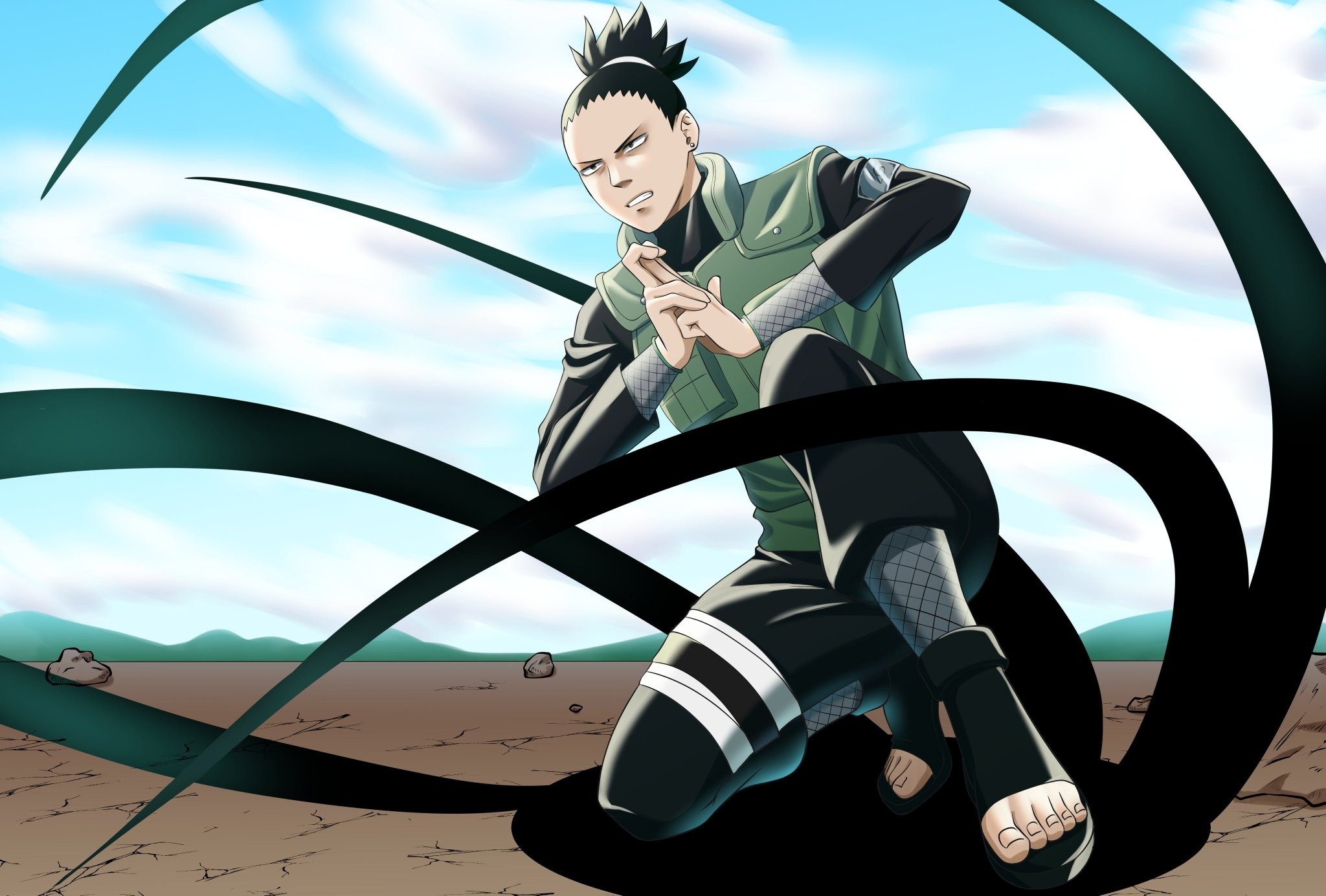Shikamaru Nara, Shadow Possession Jutsu, Chunin vest, Desert ground, HD Desktop wallpaper