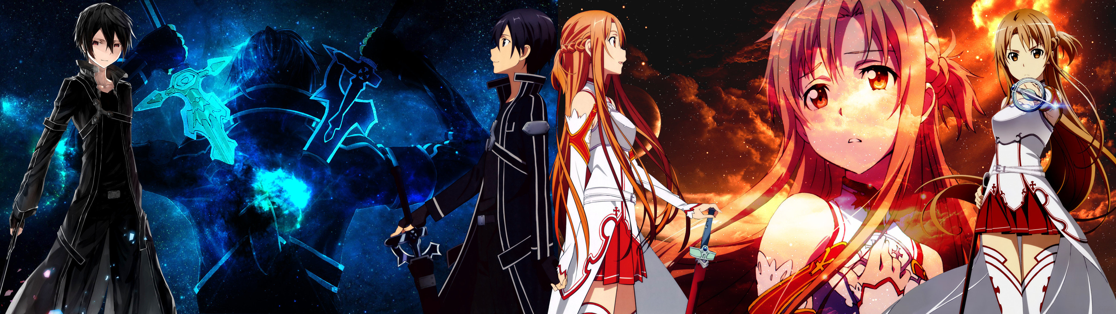 Kirito SAO wallpapers, HD backgrounds, Sword Art Online, Virtual world, 3840x1080 Dual Screen Desktop