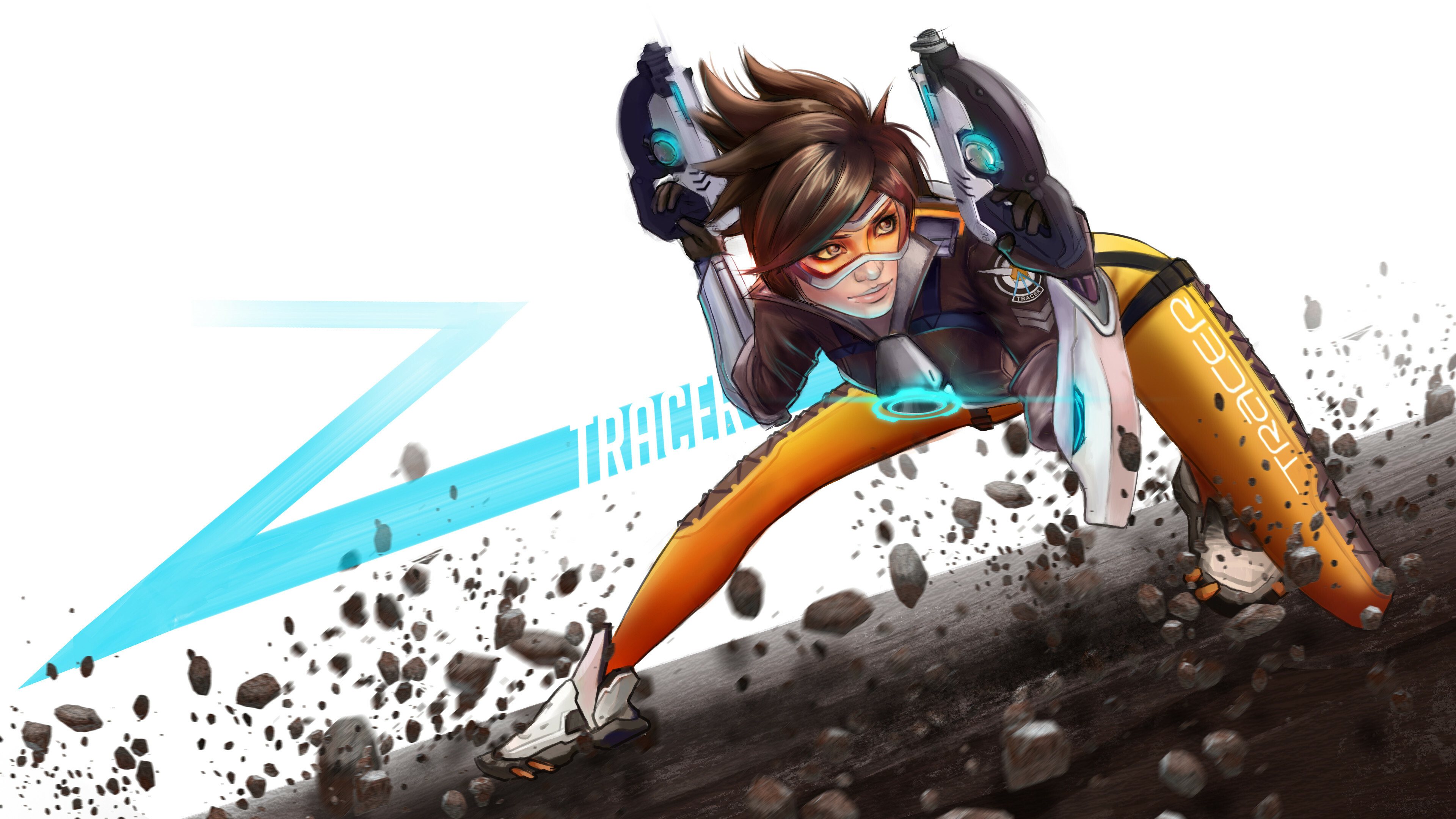 Overwatch Tracer, Dynamic character design, Eye-catching backgrounds, Fast-paced combat, 3840x2160 4K Desktop