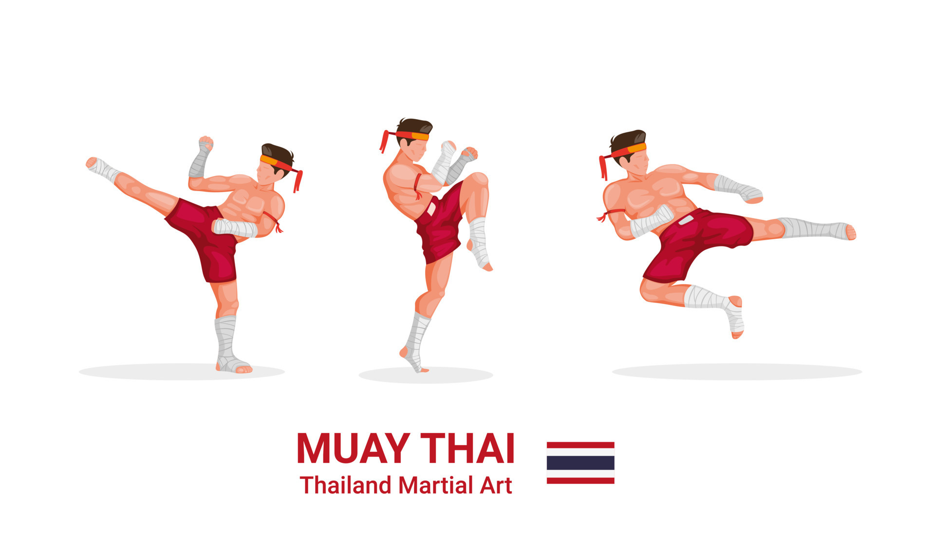 Muay Thai, Traditional martial art, Figure collection, Cartoon illustration, 1920x1140 HD Desktop