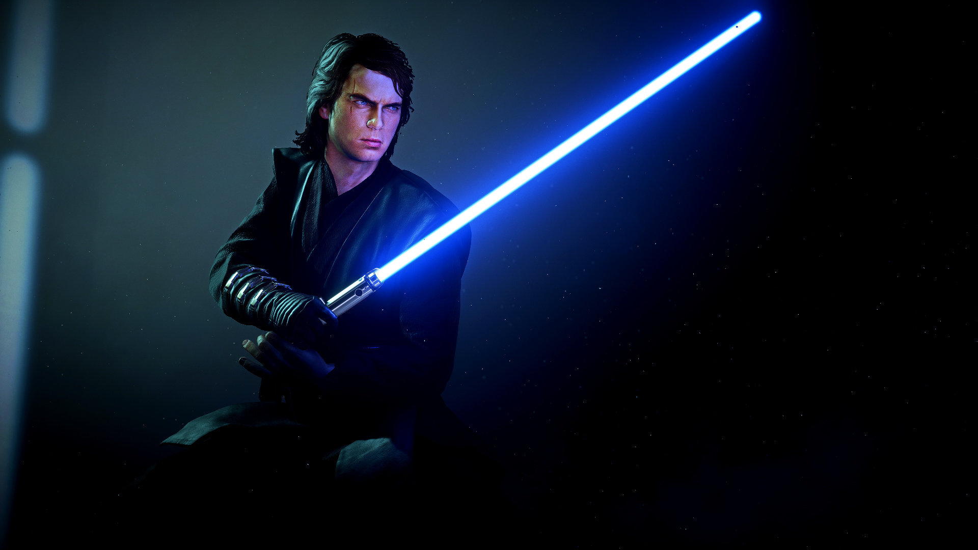 Anakin Skywalker, Blue blade lightsaber, Black Jedi tunic, Full HD Desktop wallpaper