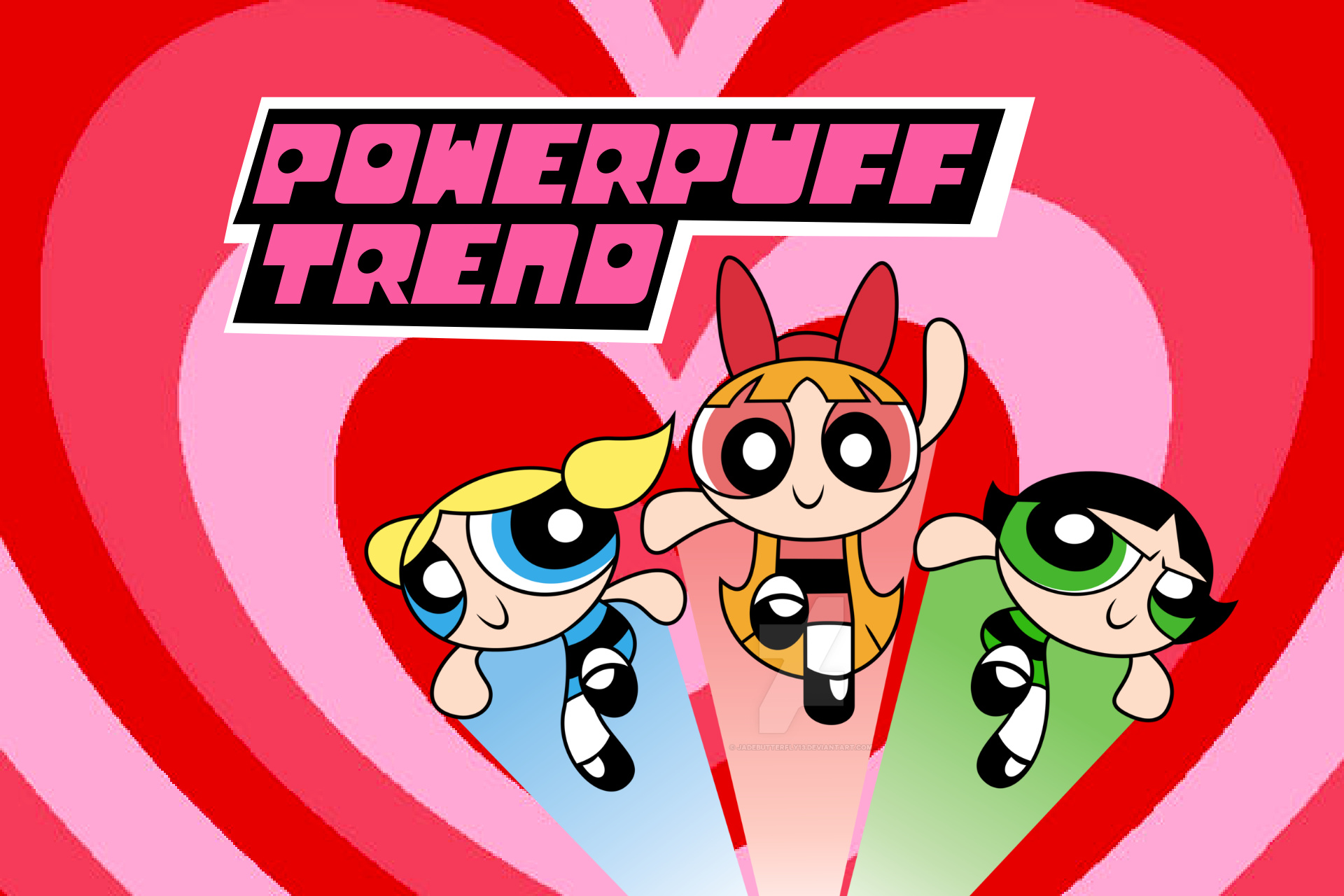 Blossom, Bubbles, Buttercup, Concentric pink hearts, HD Desktop wallpaper