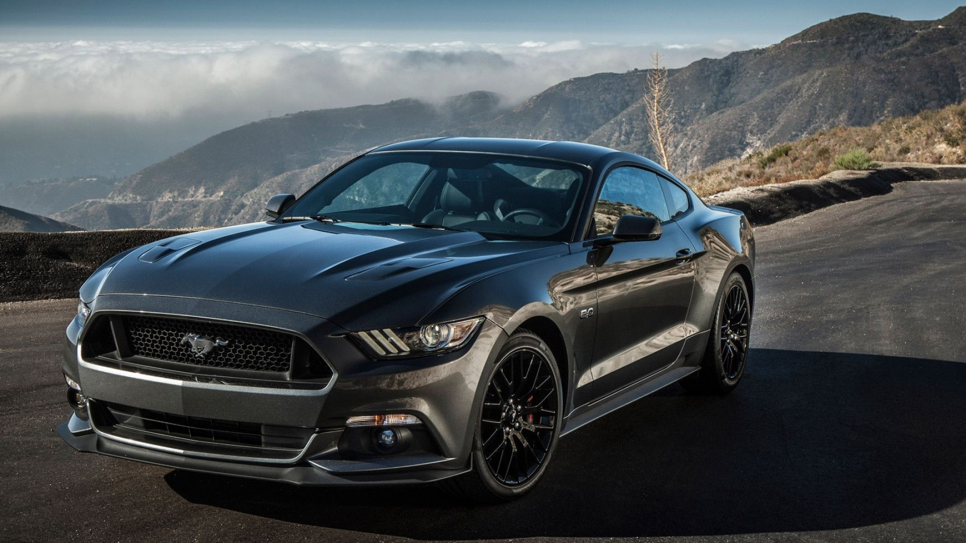 2015 Ford Mustang GT, Mountain pass road, Low cloud inversion, Full HD Desktop wallpaper