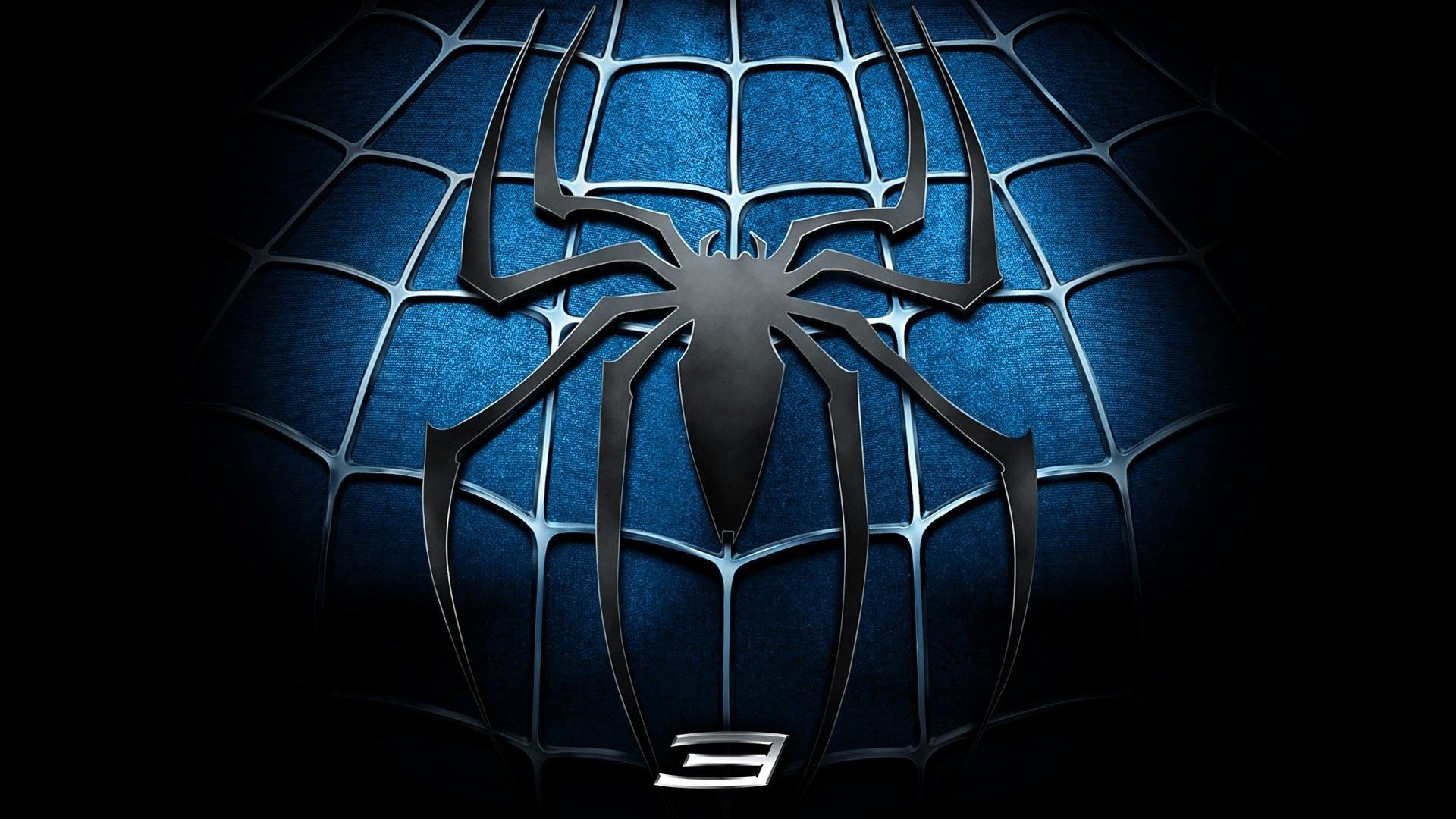 Spider-Man 3 spider emblem, Spider-Man symbiote suit texture, Metallic web pattern, Full HD Desktop wallpaper