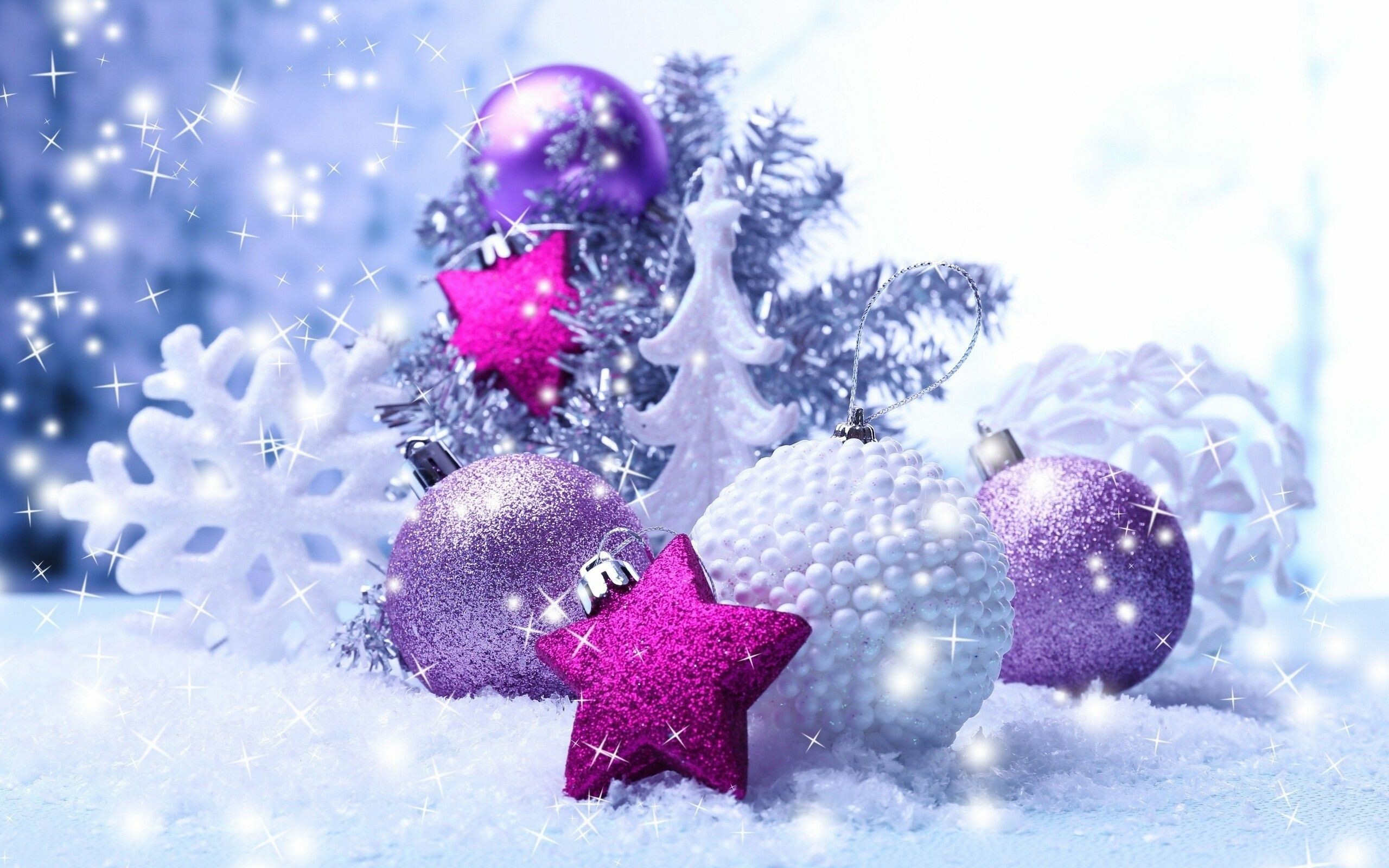 New year sparkles, Snowflakes and stars, HD wallpapers, Purple Christmas, 2560x1600 HD Desktop