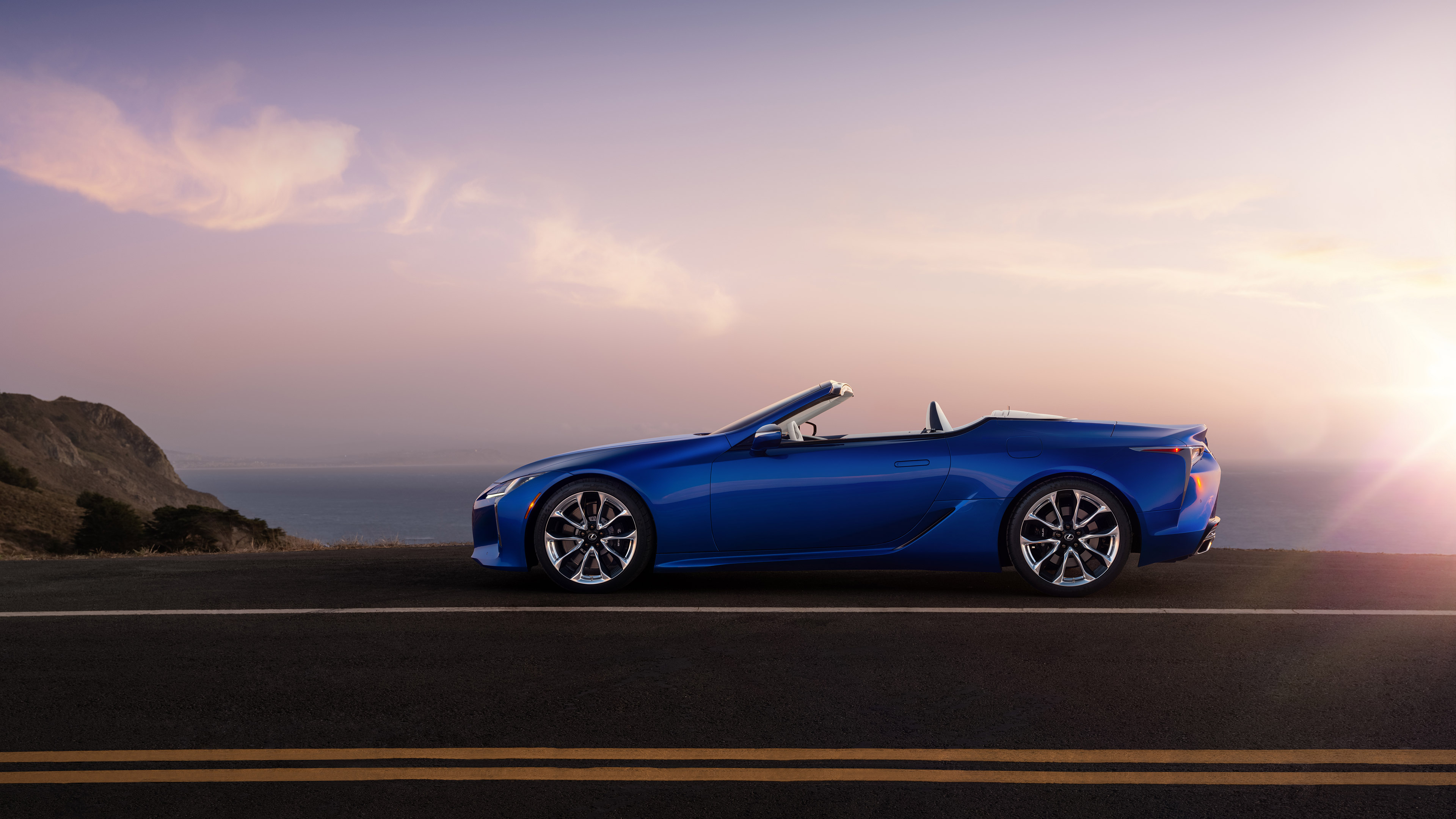 Lexus LC, Car vehicle, Sunset convertible, Open road, 3840x2160 4K Desktop