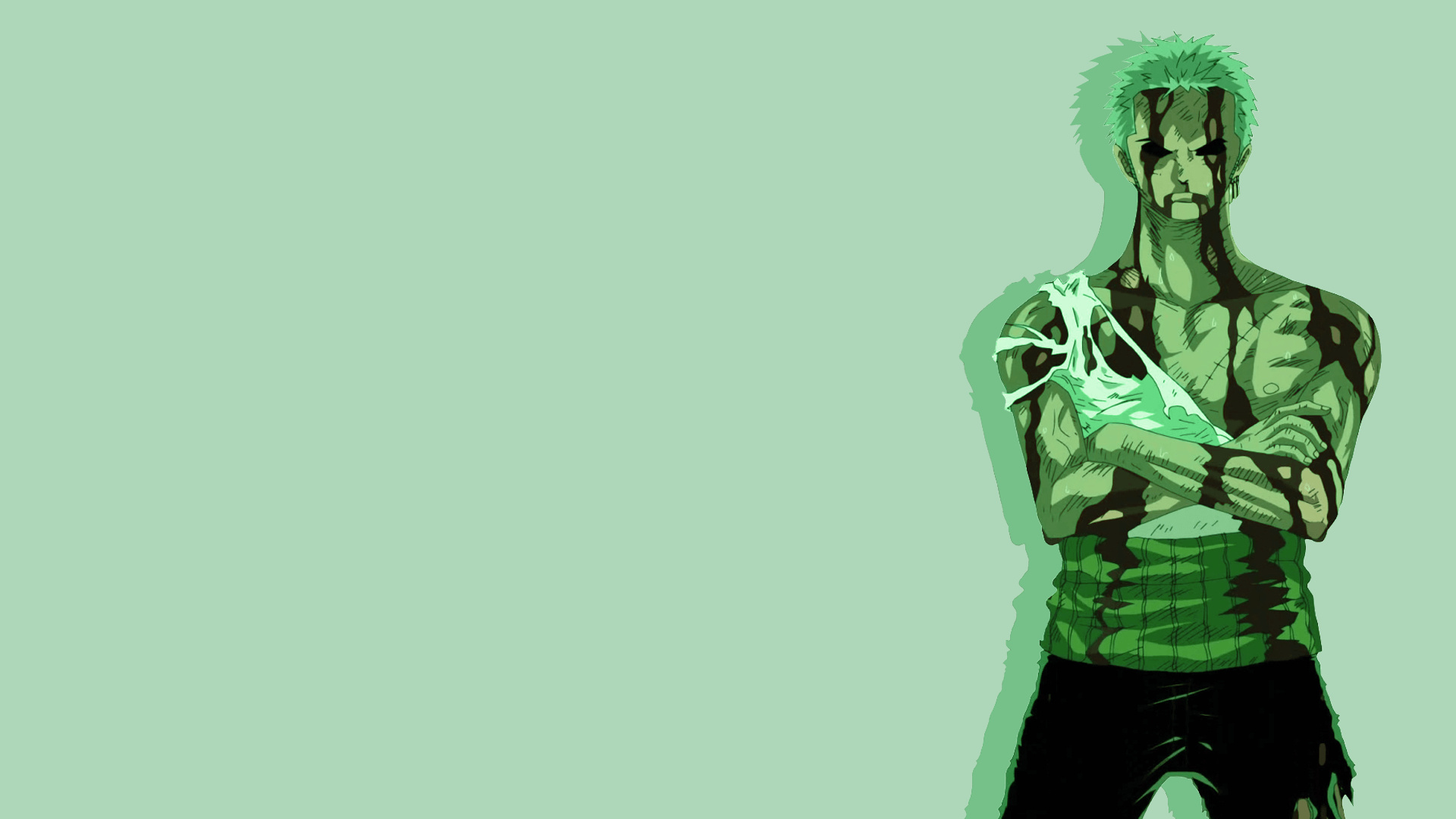 Roronoa Zoro, Nothing happened scene, minimalist green art, Full HD Desktop wallpaper