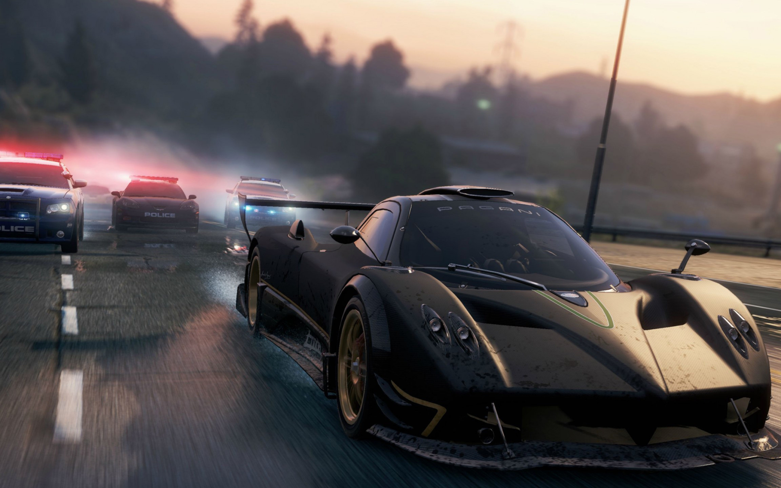 Pagani Zonda R, Dodge Charger police cruiser, Need for Speed Most Wanted, HD Desktop wallpaper