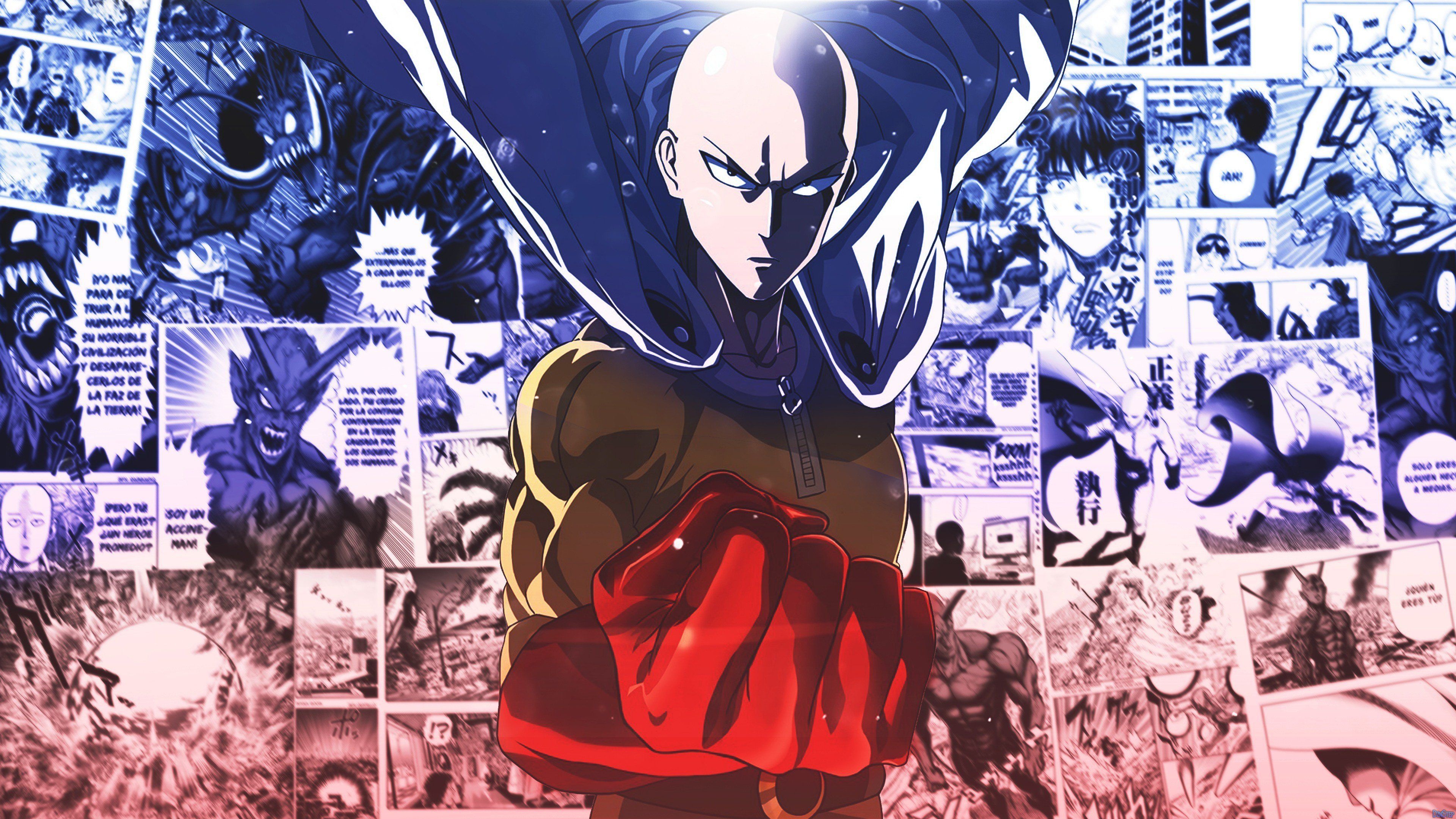 Saitama, One-Punch Man manga panels, Clenched red glove, 4K Desktop wallpaper