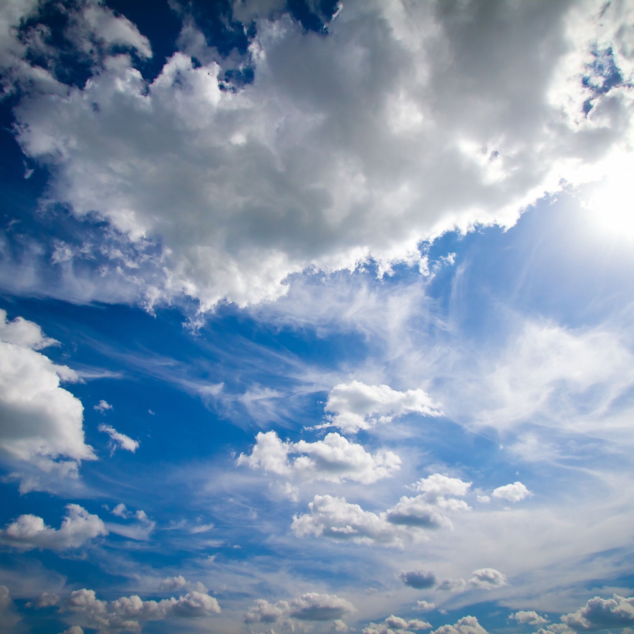 white cumulus clouds, wispy cirrus clouds, bright direct sunlight, HD Phone wallpaper