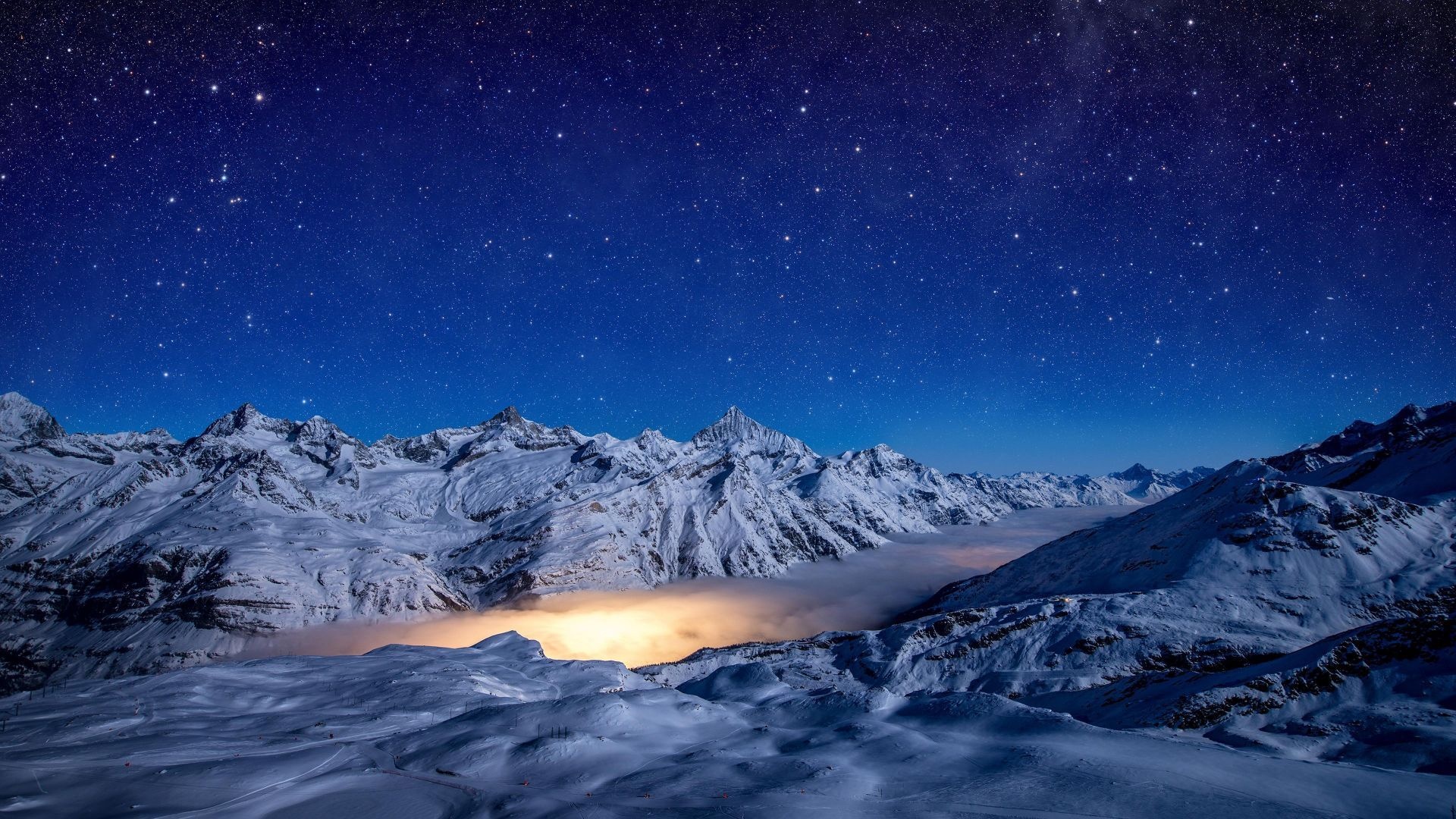 Night Mountains, Starry Sky, Celestial Astronomical, Silent Night, Tranquil Ambiance, 1920x1080 Full HD Desktop