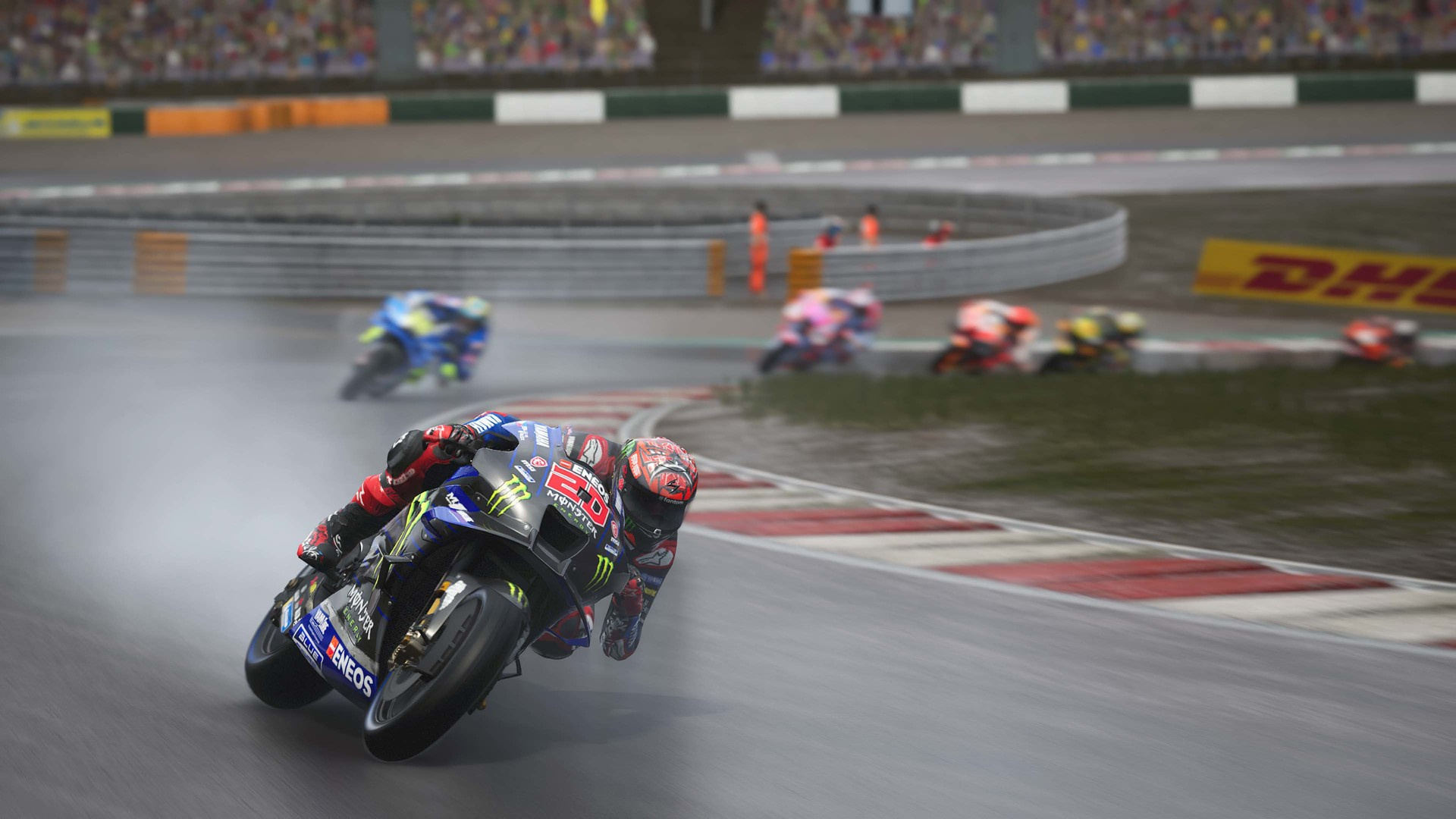 Fabio Quartararo Yamaha YZR-M1, MotoGP 22 video game, Wet racetrack cornering, Full HD Desktop wallpaper