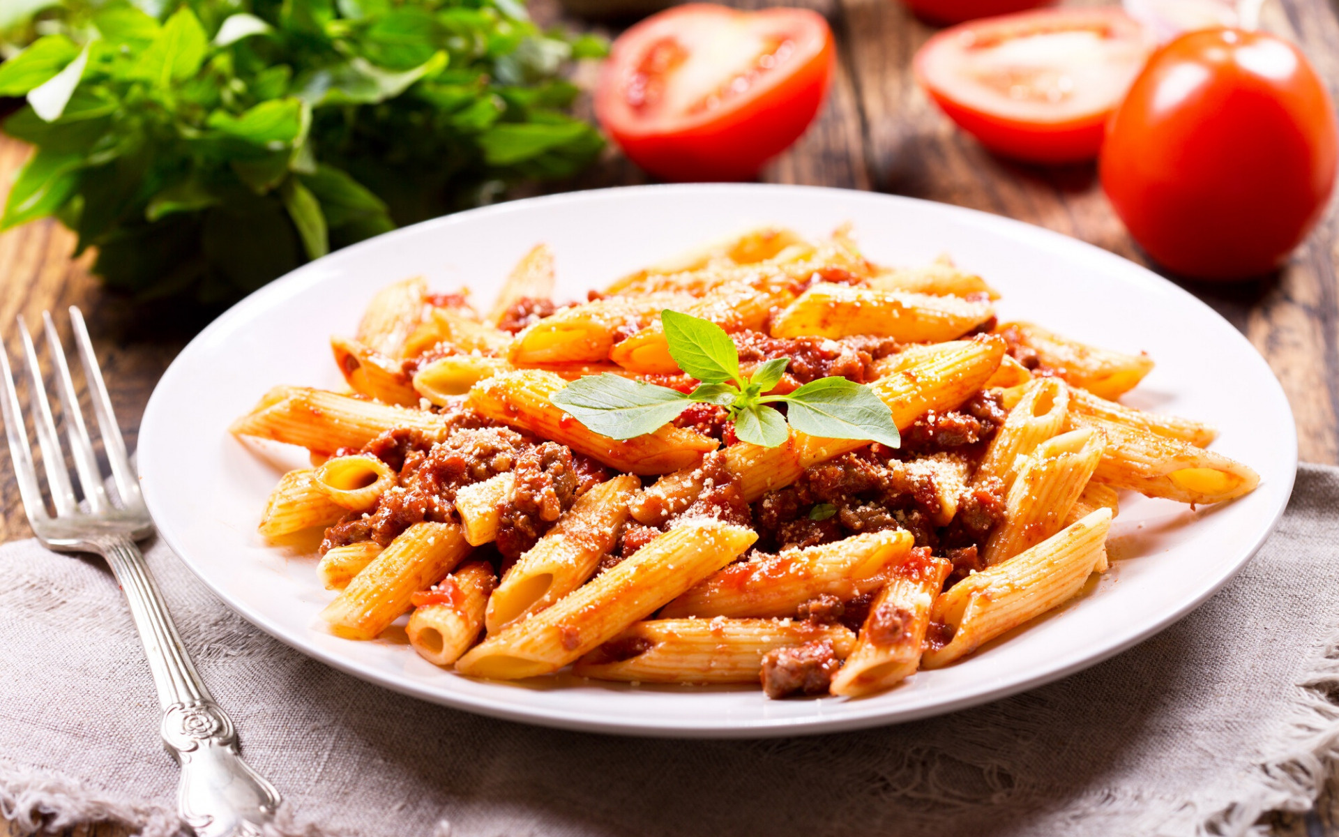 Meaty pasta delight, Tomato and pasta combo, High-quality pictures, Pasta with meat, 1920x1200 HD Desktop